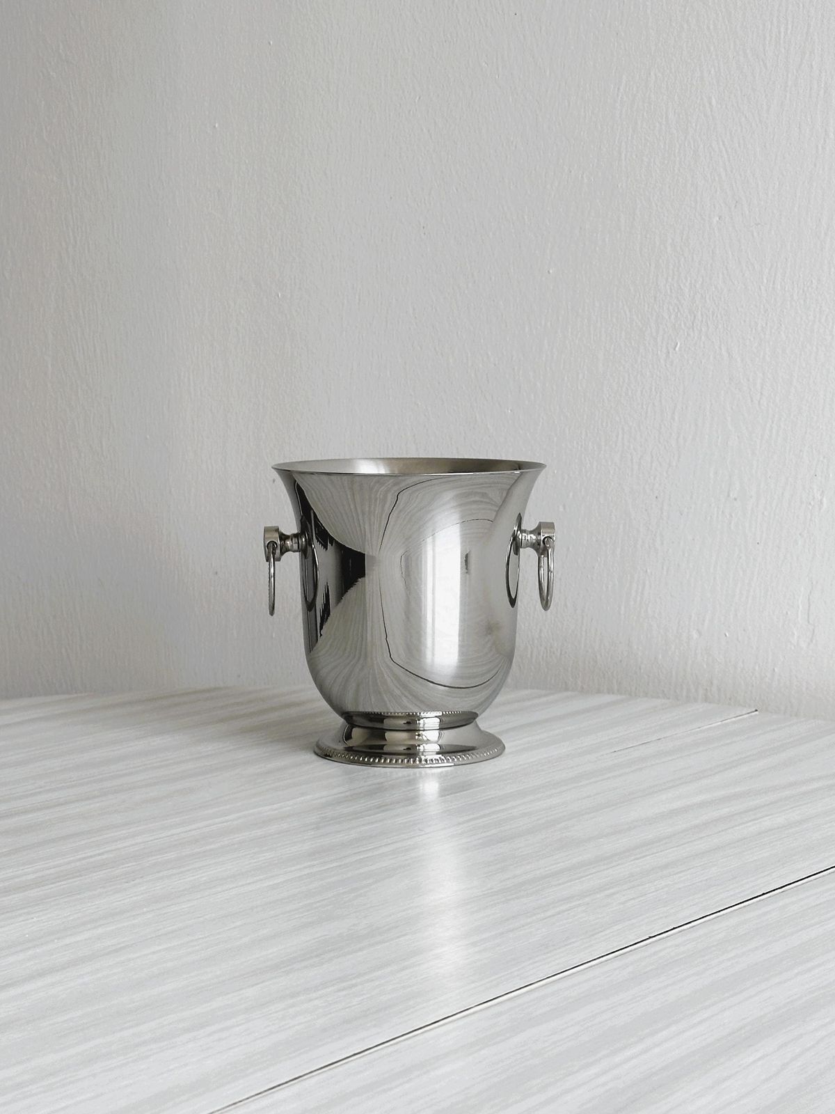 Vintage Silver Metal Ice Bucket, Small Chic Ice Bucket, Ring Handle, Retro Bar, Elegant Tableware, Aperitif Decoration