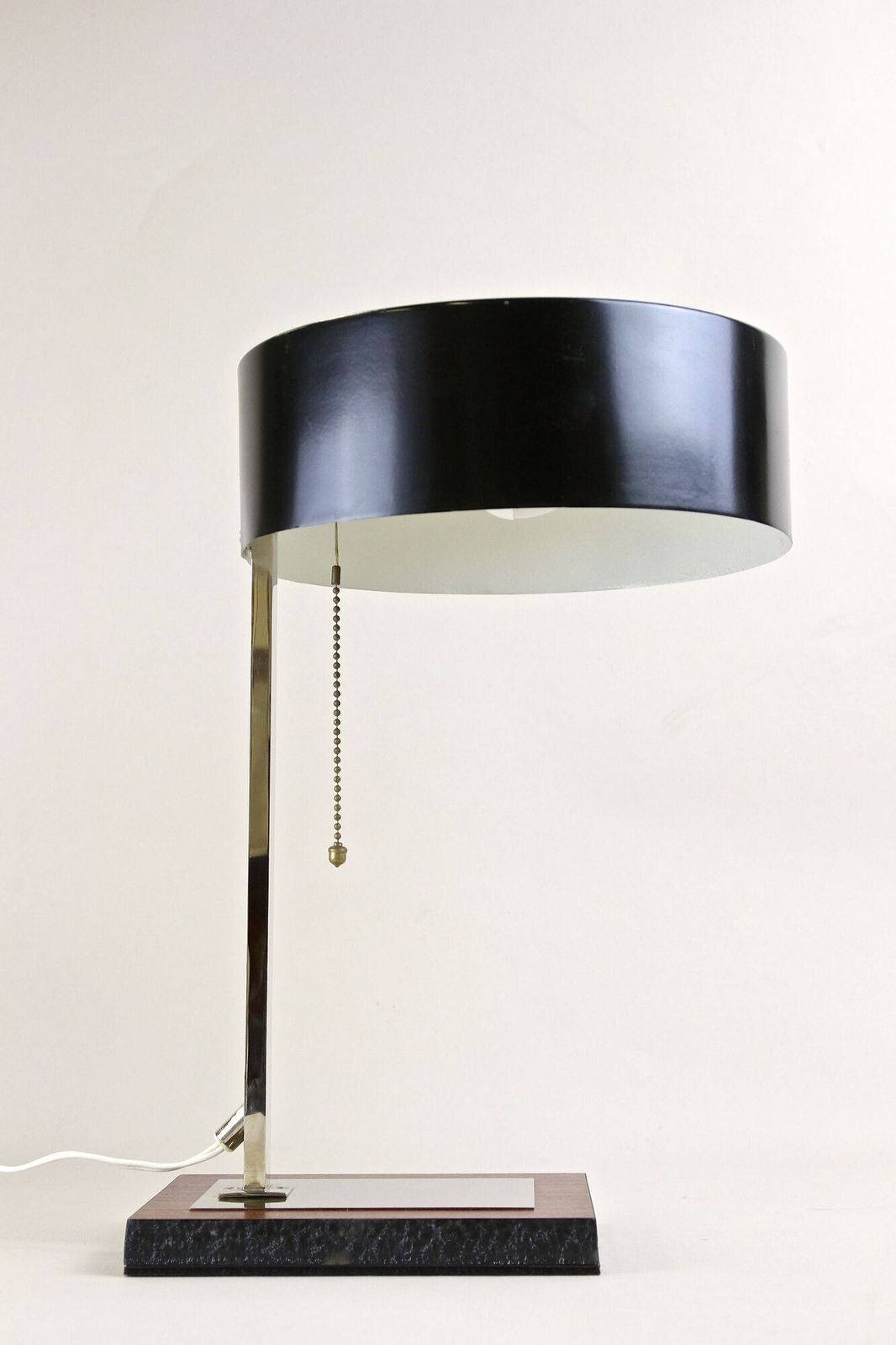 photo furniture 20th Century Chromed Lamp With Black Metal Lamp Shade, At Circa 1950