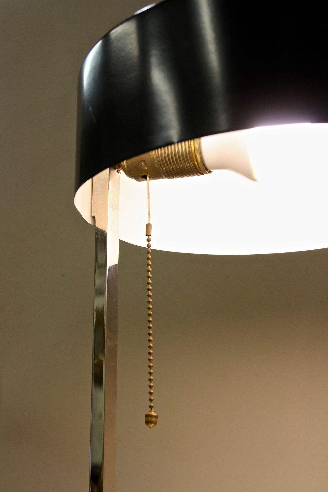 photo for sale 20th Century Chromed Lamp With Black Metal Lamp Shade, At Circa 1950