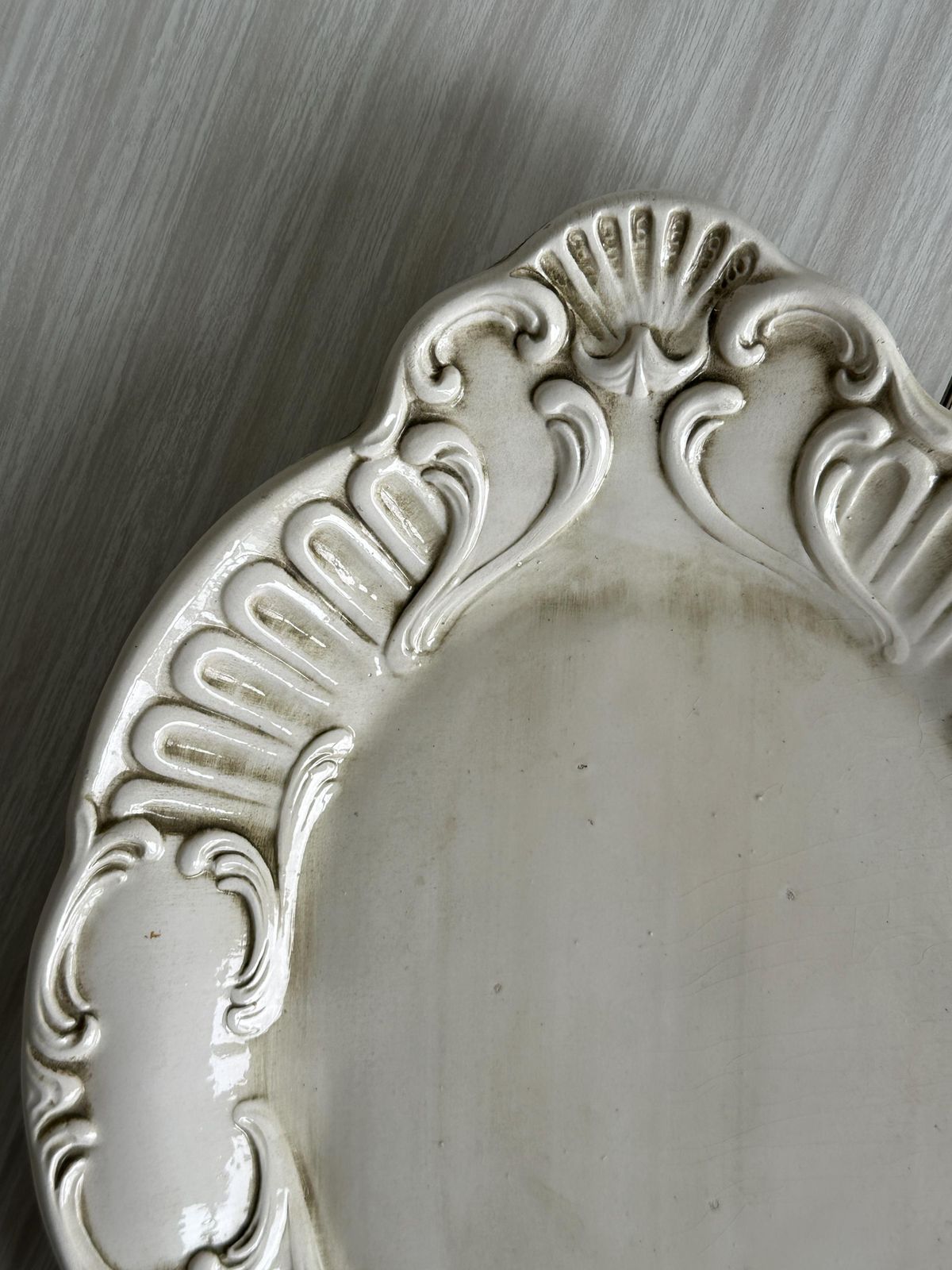 Antique Cream Ceramic Tray With A Faux Patina, Baroque Relief Decoration, Serving Dish, Shabby Chic, Retro Centerpiece Tray photo furniture
