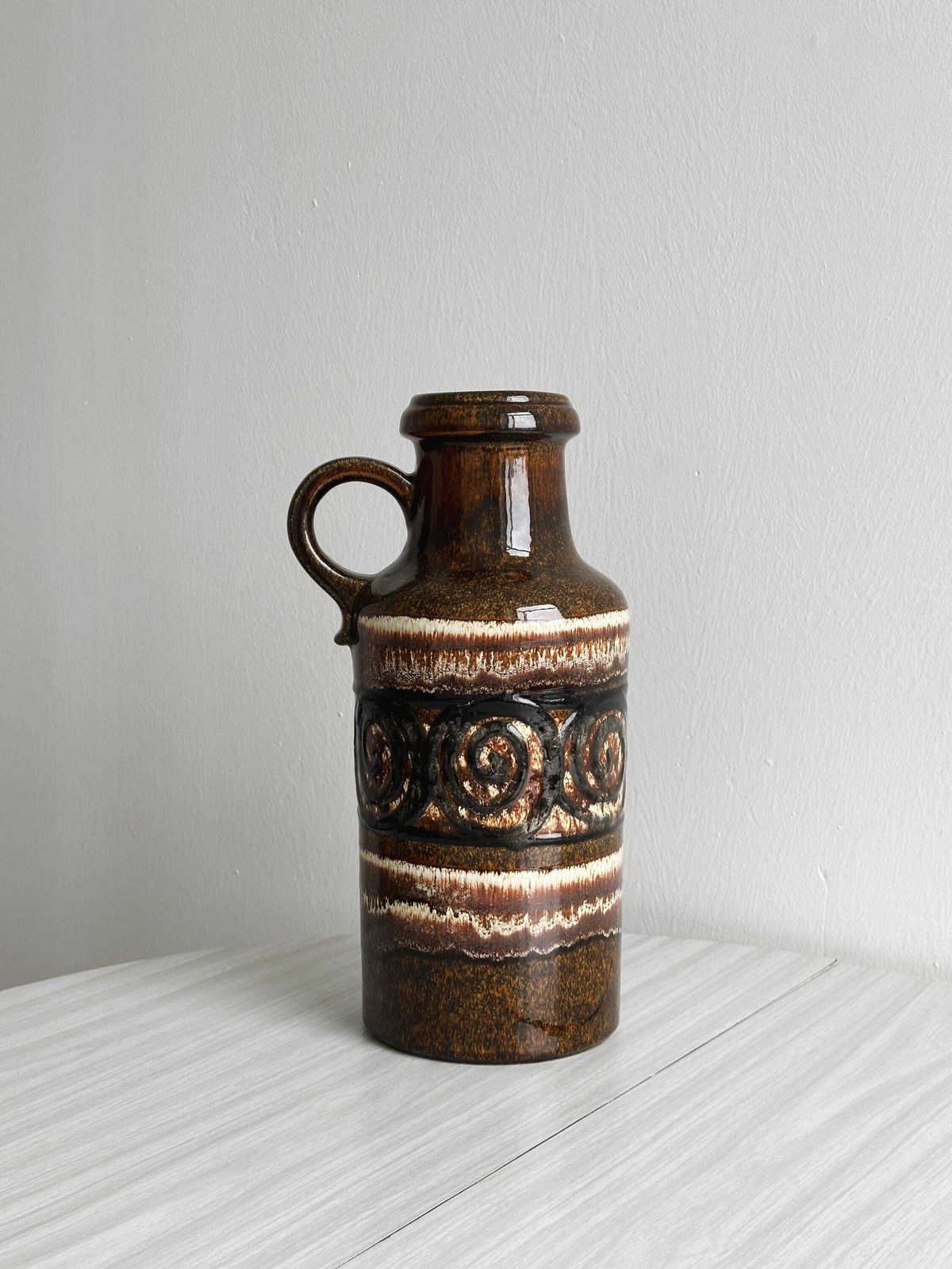 Scheurich Ceramic Floor Vase, Swirl Pattern, Umbrella Storage Or Retro Interior Decoration, Ideal For A 70s Atmosphere.