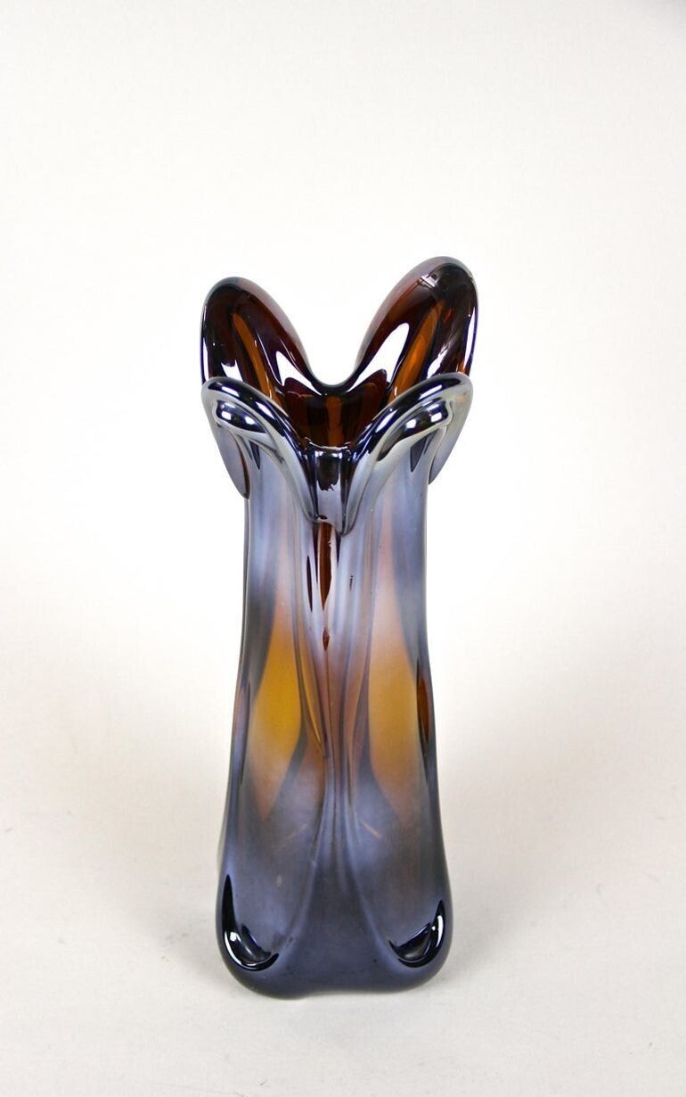 20th Century Murano Glass Vase With Iridiscent Chrome Effect, It Circa 1970 photo vintage