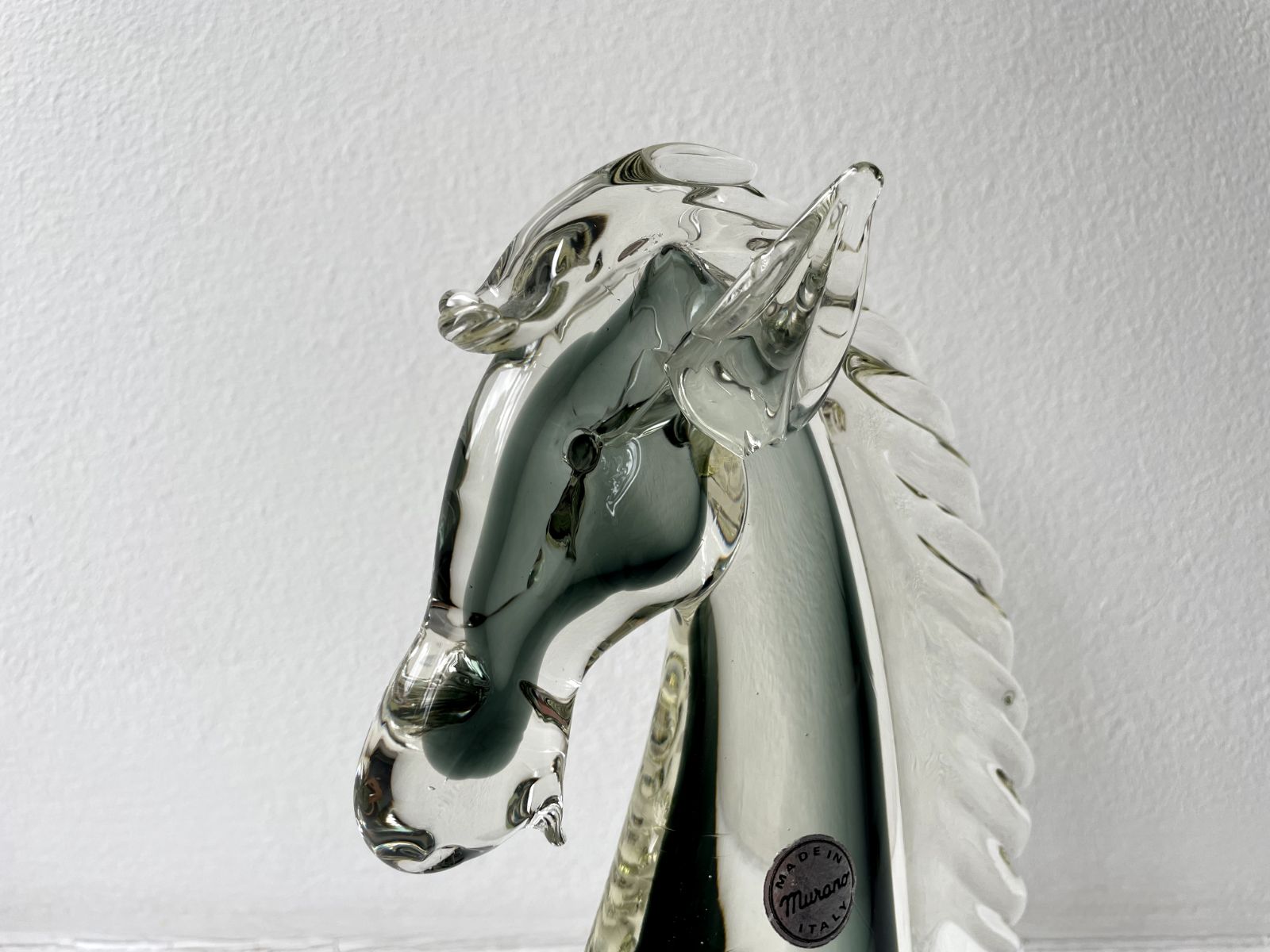 Vintage Mid Century Murano Glass Grey Horse Head Figure Sculpture Made In Italy photo furniture