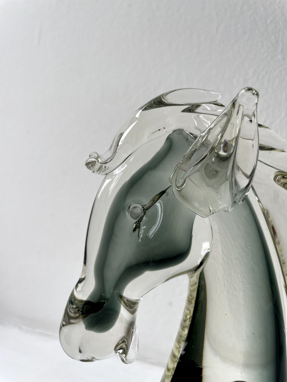 Vintage Mid Century Murano Glass Grey Horse Head Figure Sculpture Made In Italy photo for sale