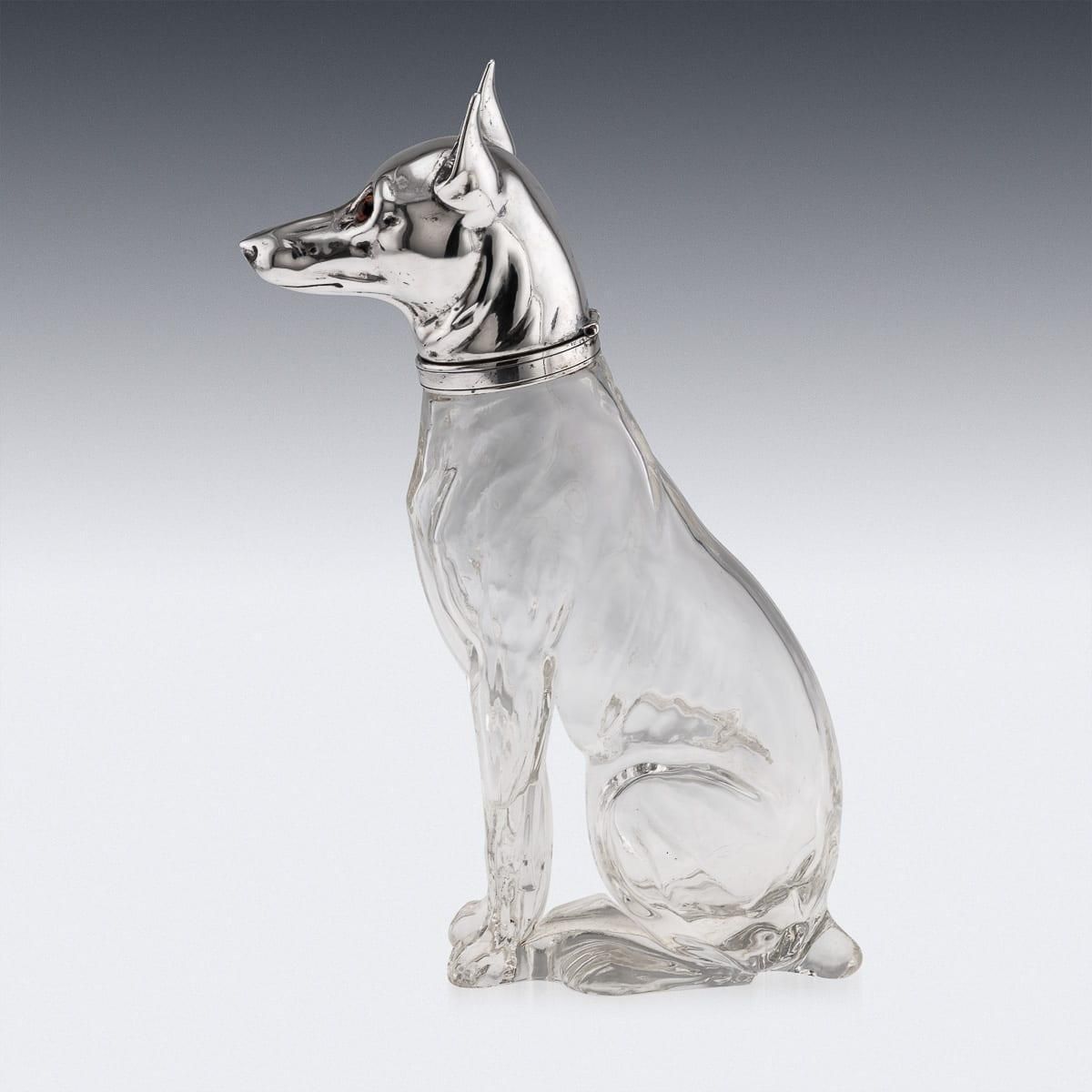 20thc Continental Silver Plate & Clear Glass Novelty 'Pinscher' Drinks Decanter photo for sale