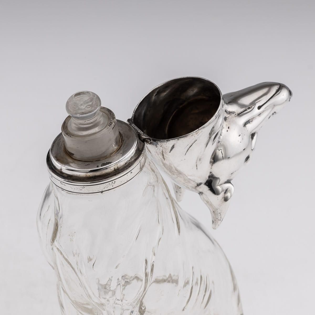 photo for sale 20thc Continental Silver Plate & Clear Glass Novelty 'Pinscher' Drinks Decanter