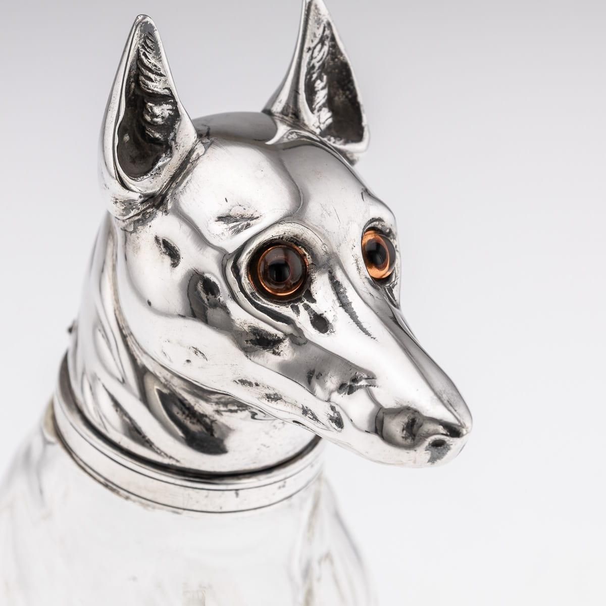 photo vinterior 20thc Continental Silver Plate & Clear Glass Novelty 'Pinscher' Drinks Decanter