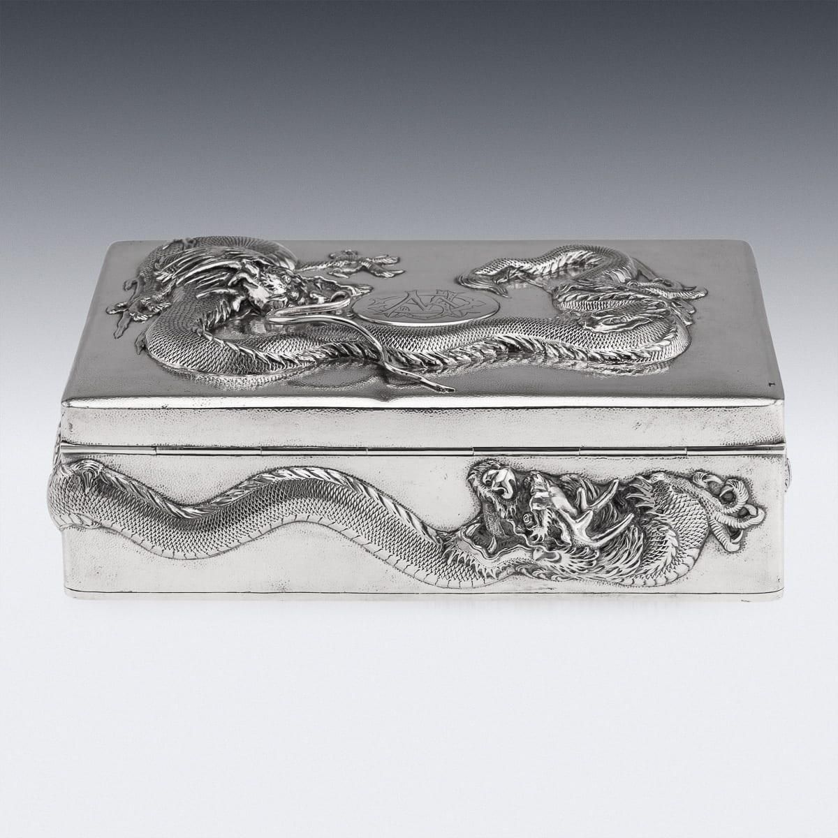 Antique 20thc Chinese Solid Silver Dragon Cigar Box, Shanghai, Zeewo C.1900 photo 5112.0