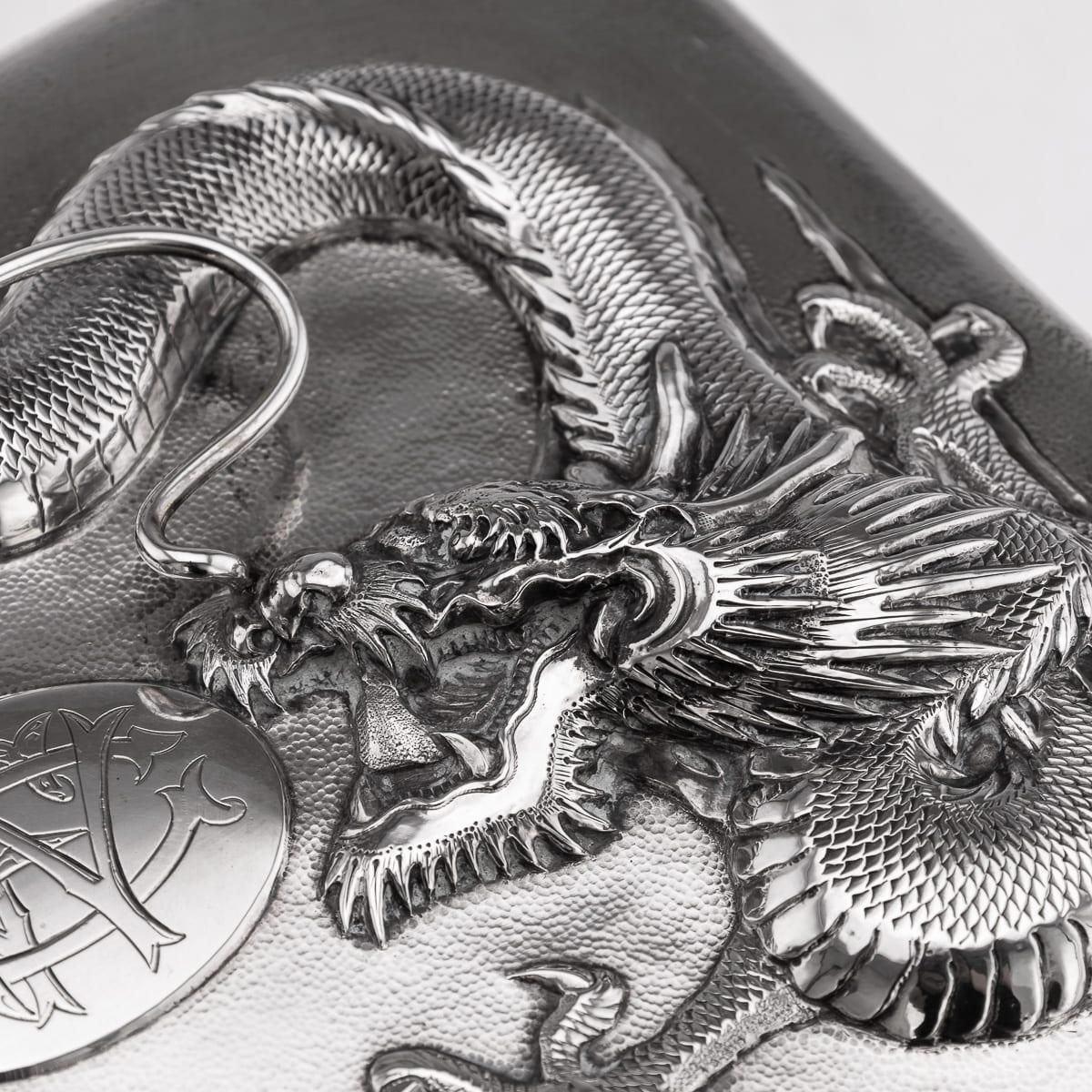 photo vintage Antique 20thc Chinese Solid Silver Dragon Cigar Box, Shanghai, Zeewo C.1900
