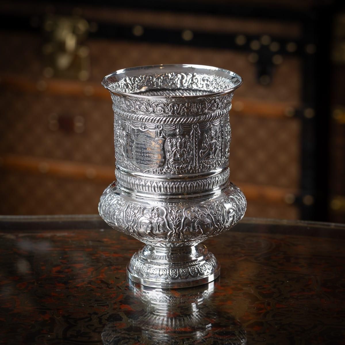 Antique 20thc Indian (Calcutta) Solid Silver Repoussé Vase, Dass & Dutt C.1900 photo furniture