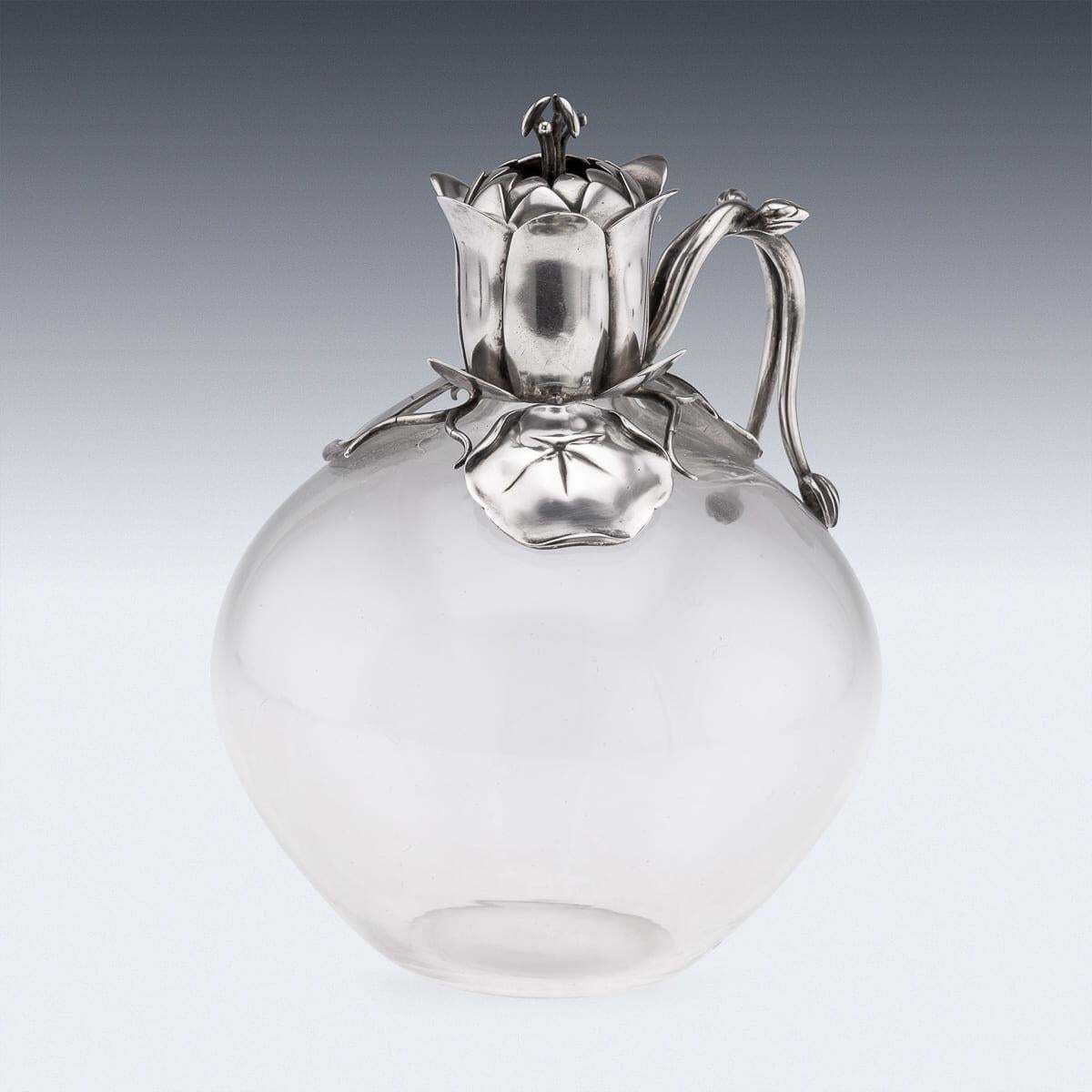 Antique 19th Century Victorian Solid Silver & Clear Glass Claret Jug C.1884 photo for sale