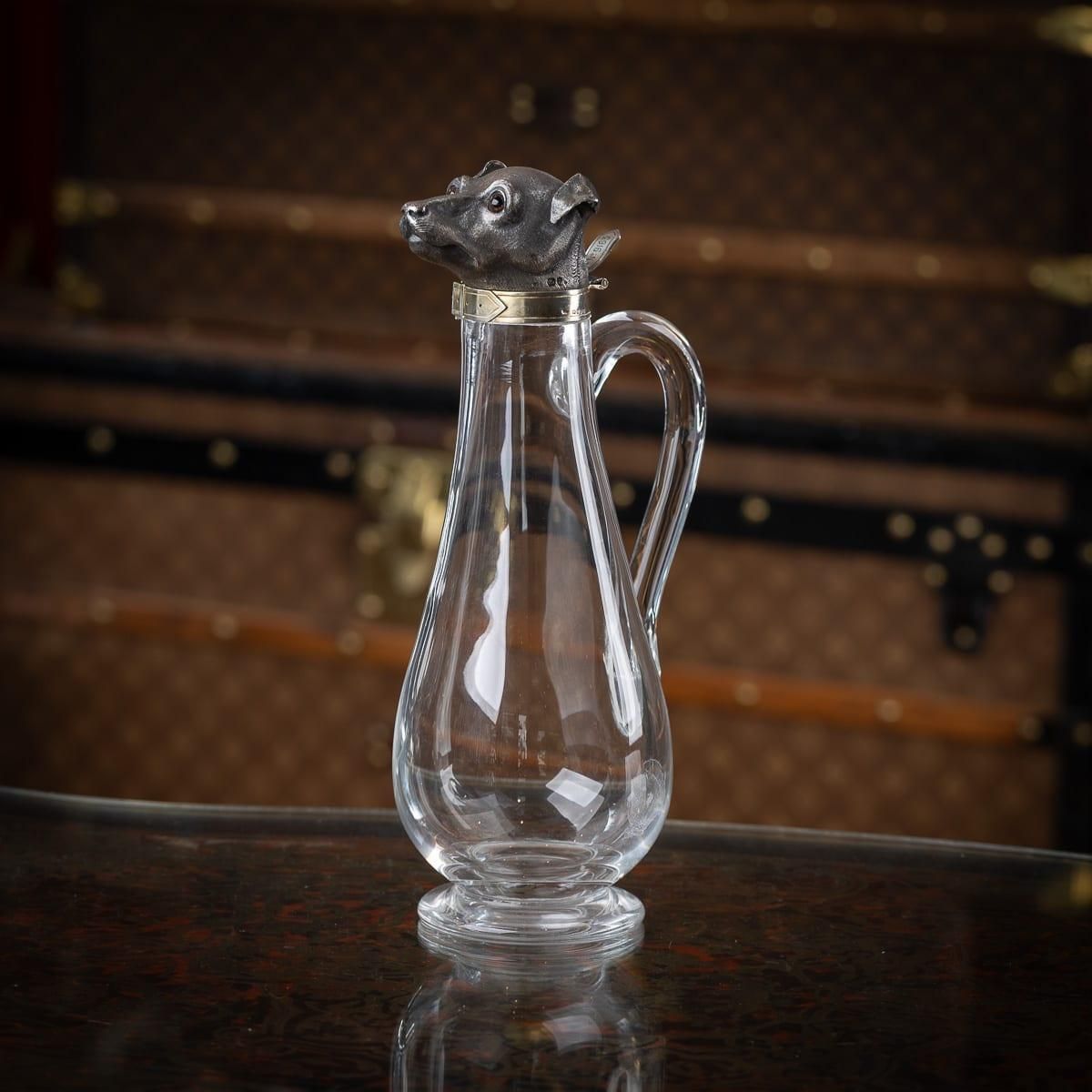 Antique 19thc Victorian Solid Silver & Clear Glass Novelty Dog Claret Jug C.1884 photo furniture