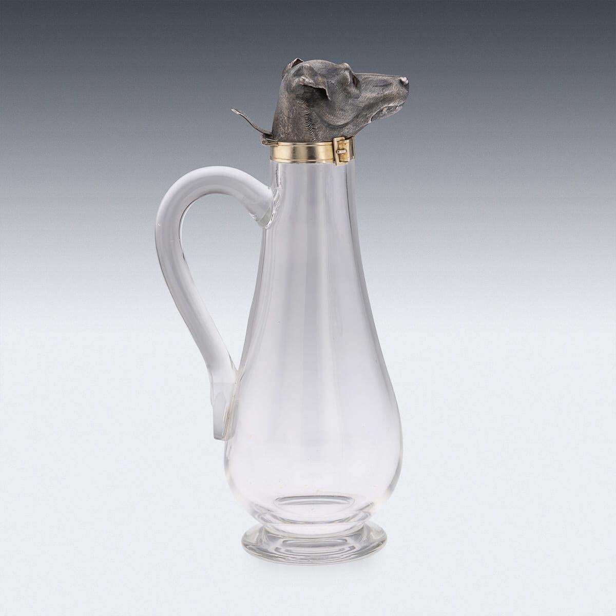 Antique 19thc Victorian Solid Silver & Clear Glass Novelty Dog Claret Jug C.1884 photo 7159.0