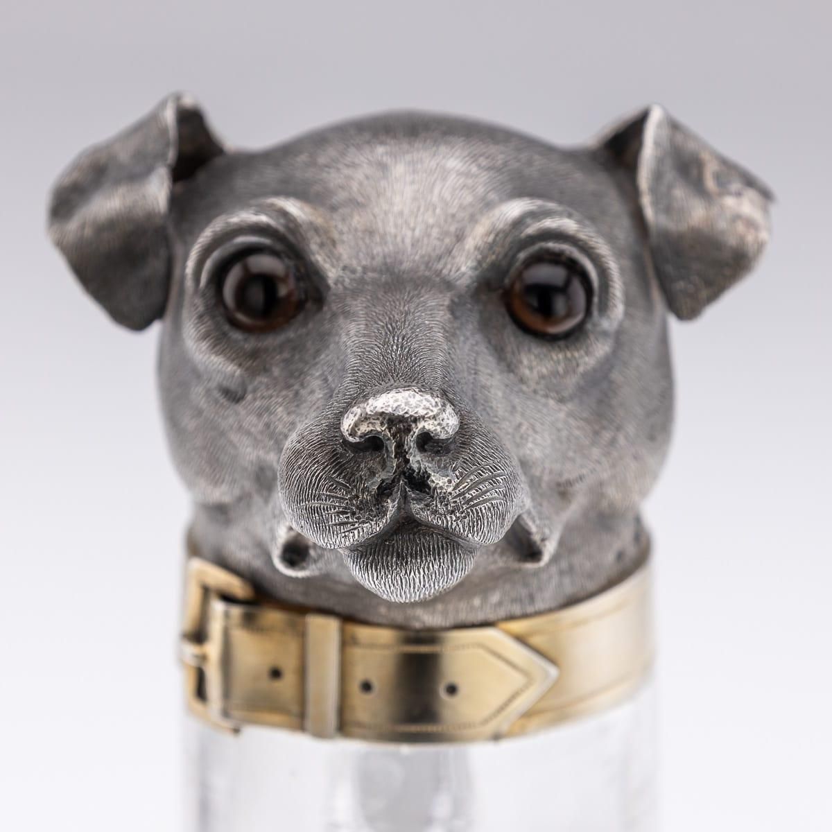 photo vinterior Antique 19thc Victorian Solid Silver & Clear Glass Novelty Dog Claret Jug C.1884