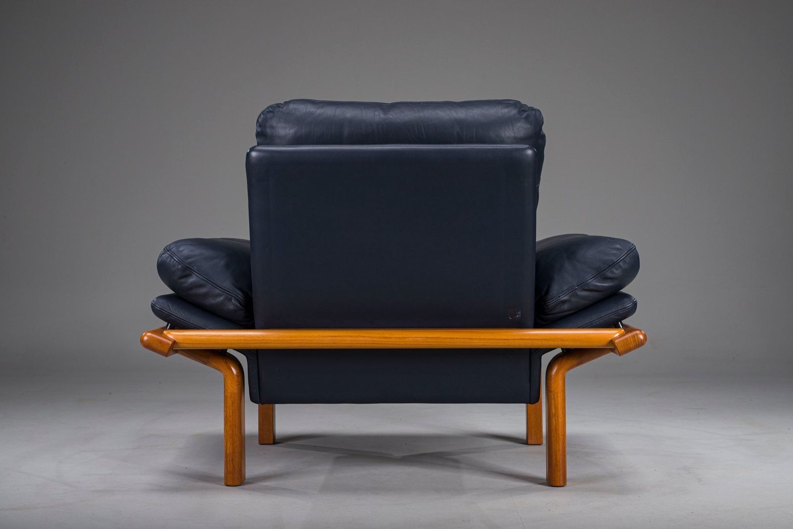 Danish Teak And Navy Blue Leather Lounge Chair From Komfort, 1970s photo 1533.0