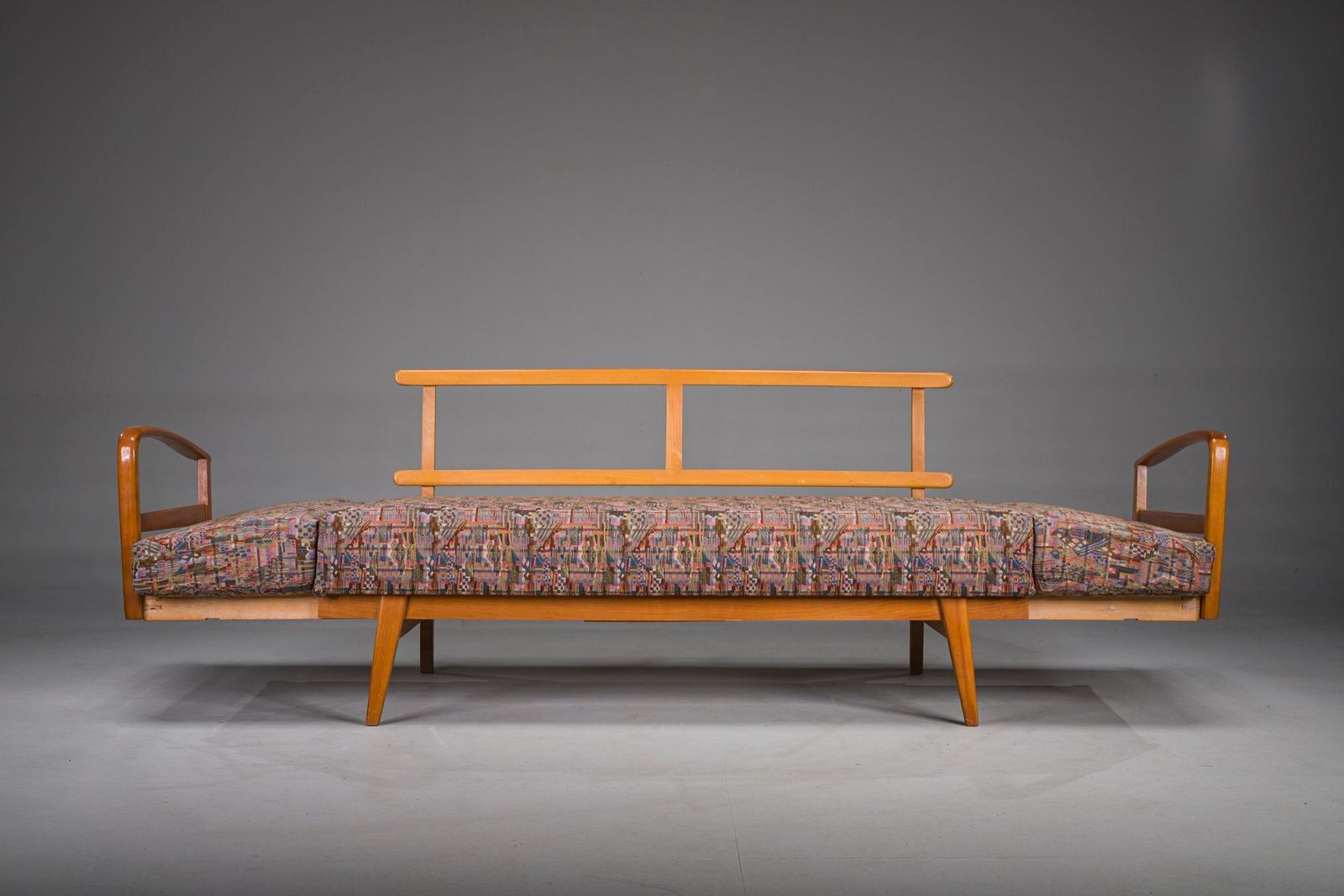 Vintage Cherrywood And Wool Daybed From Knoll Antimott, 1950s 1960s photo for sale