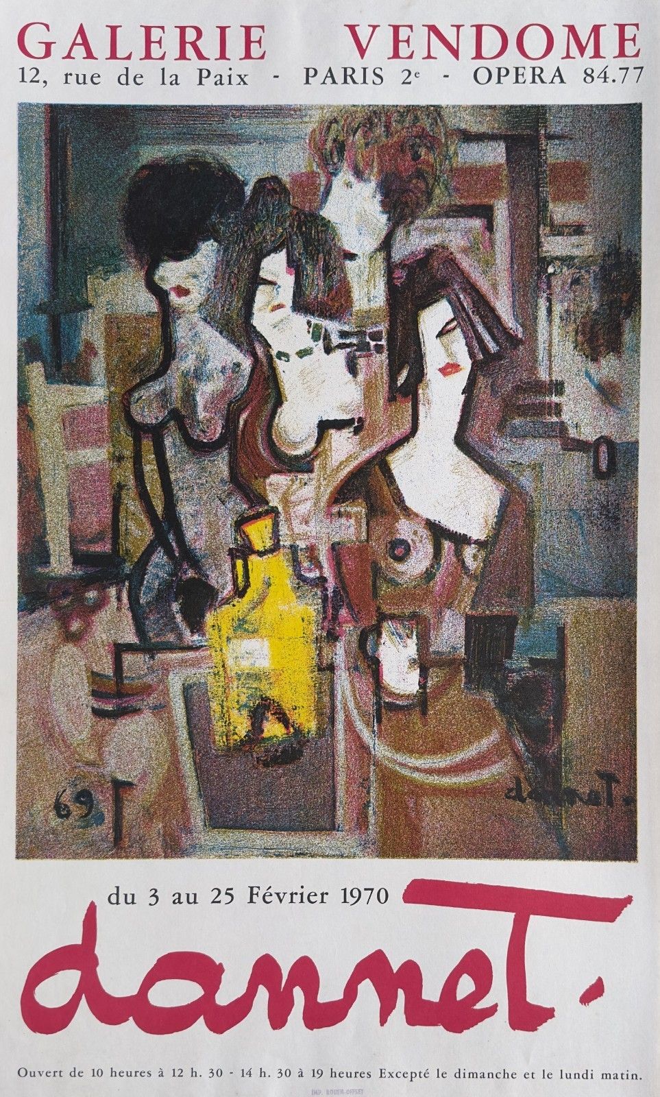 Jean Dannet Poster Poster Vintage Exhibition Paris 1970 Figurative Art Calvados