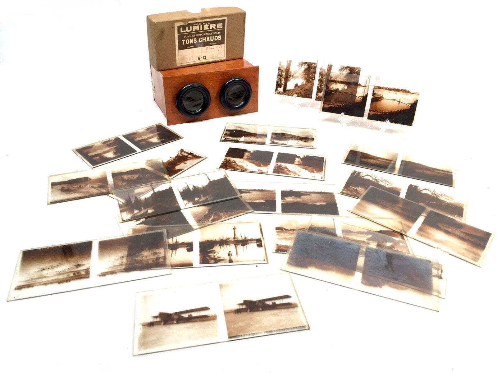 Antique French 1900s Stereoviewer / Stereoscope & Glass Slide Transparencies