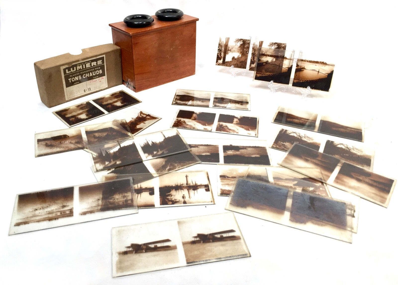 Antique French 1900s Stereoviewer / Stereoscope & Glass Slide Transparencies photo vinterior
