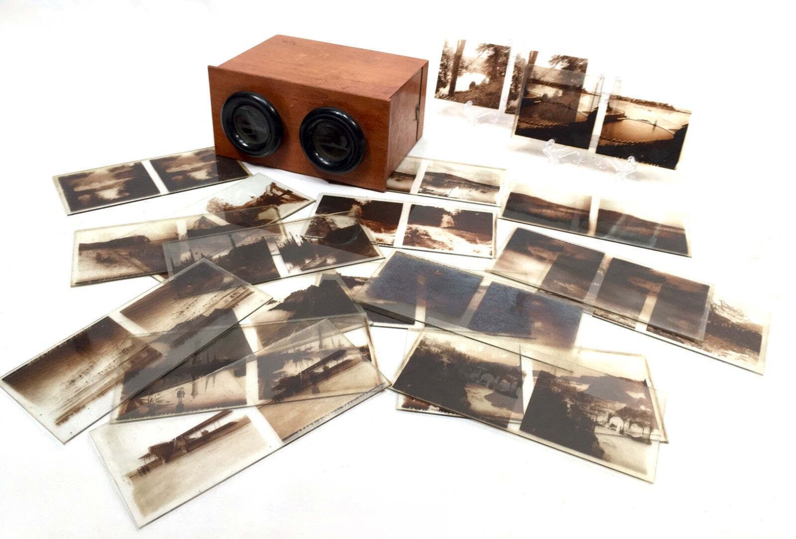 photo furniture Antique French 1900s Stereoviewer / Stereoscope & Glass Slide Transparencies