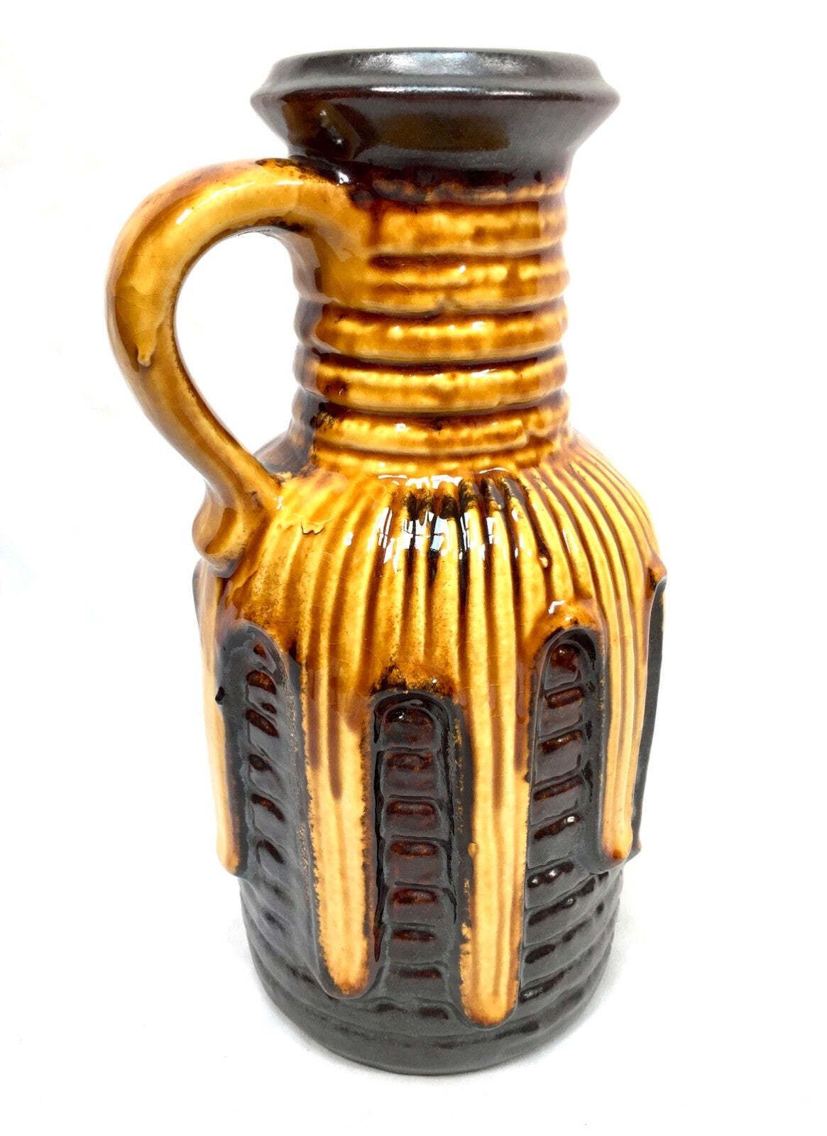 Vintage West German Pottery Fat Vase Carstens Tonnieshof Yellow 1970s Retro photo for sale