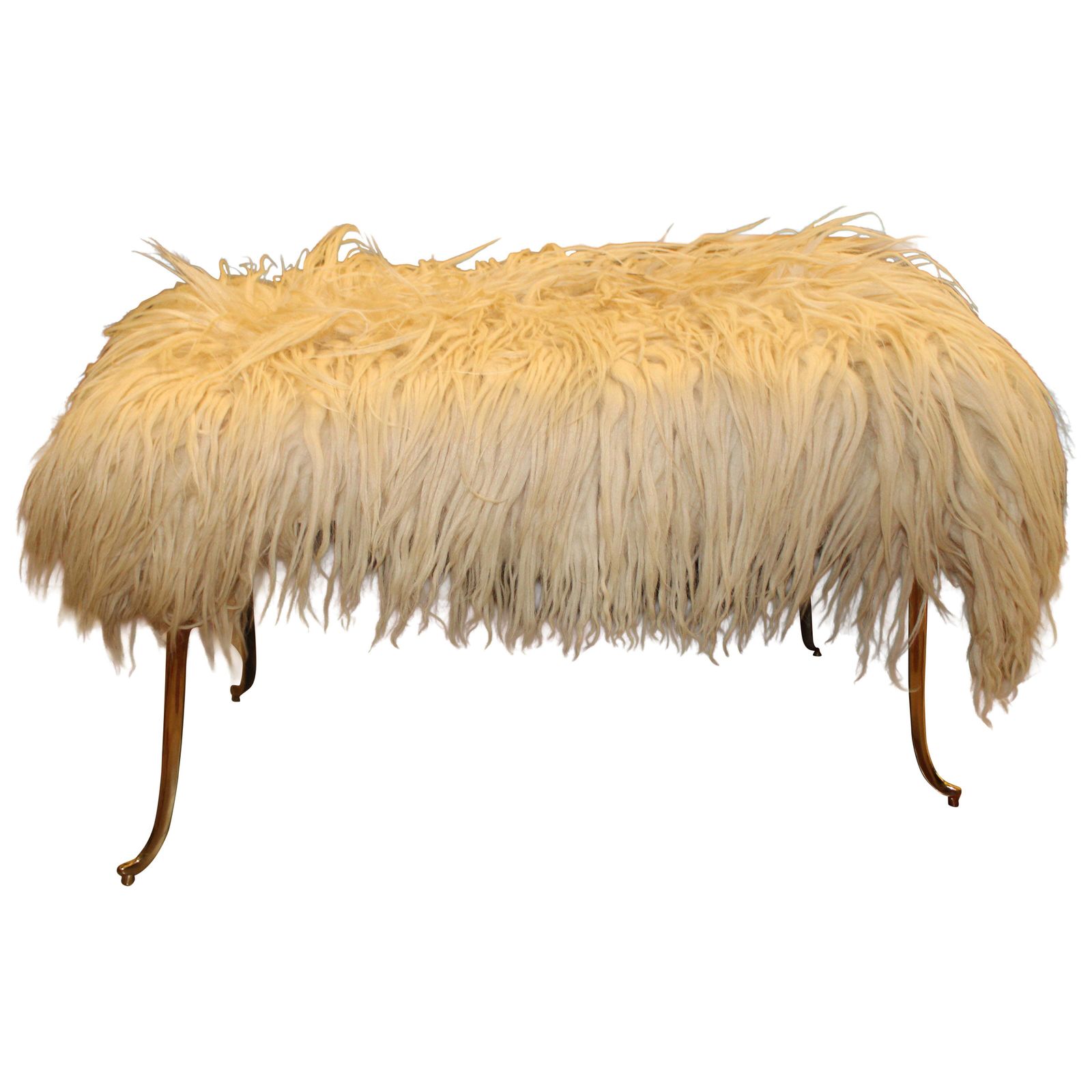 Large Mid Century Stool With Brass And Natural Sheep's Wool Feet