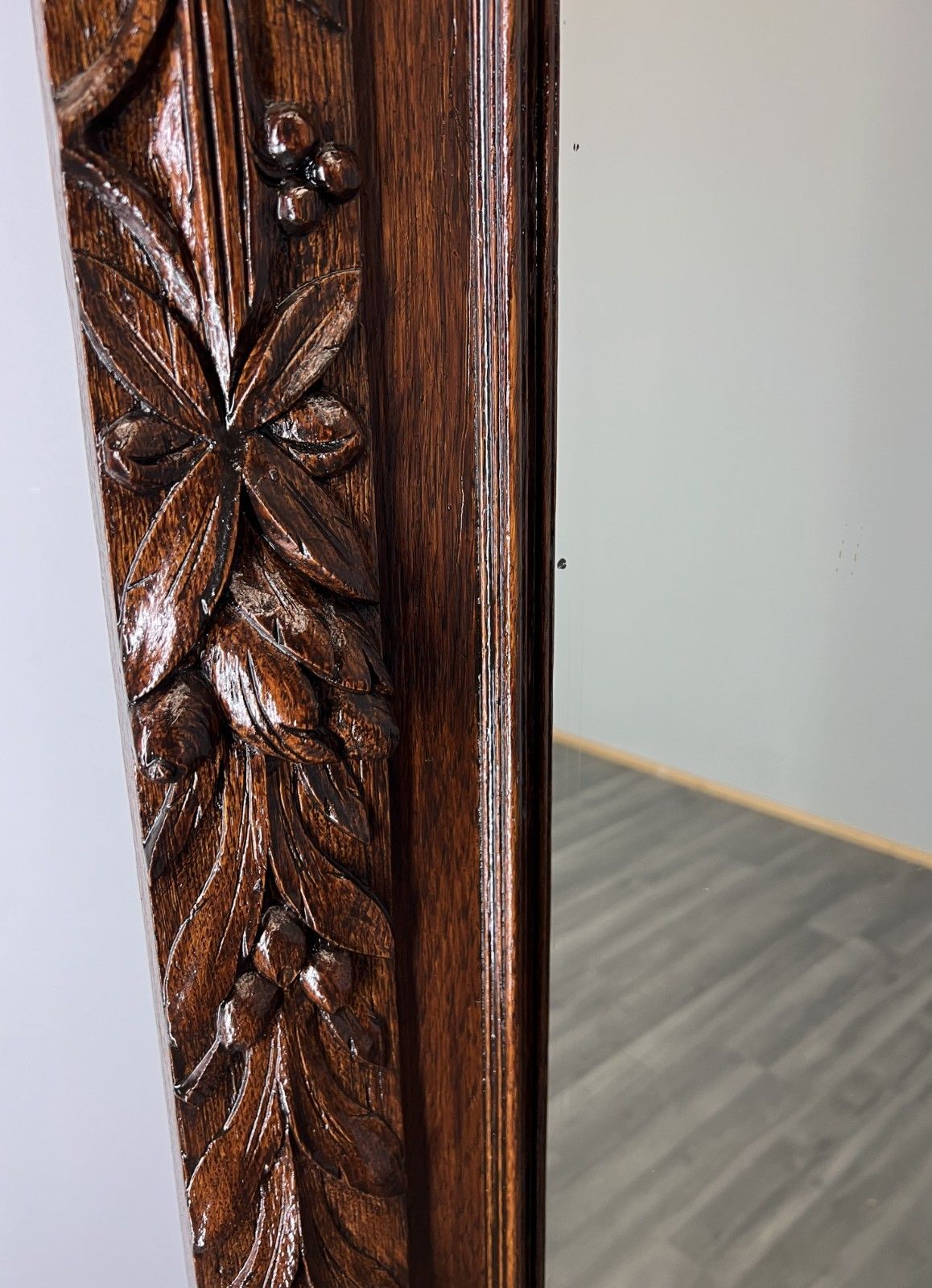 photo for sale Antique French Oak Wall Mirror With  Carved Frame Wall Decor 197cm  Lot 4352