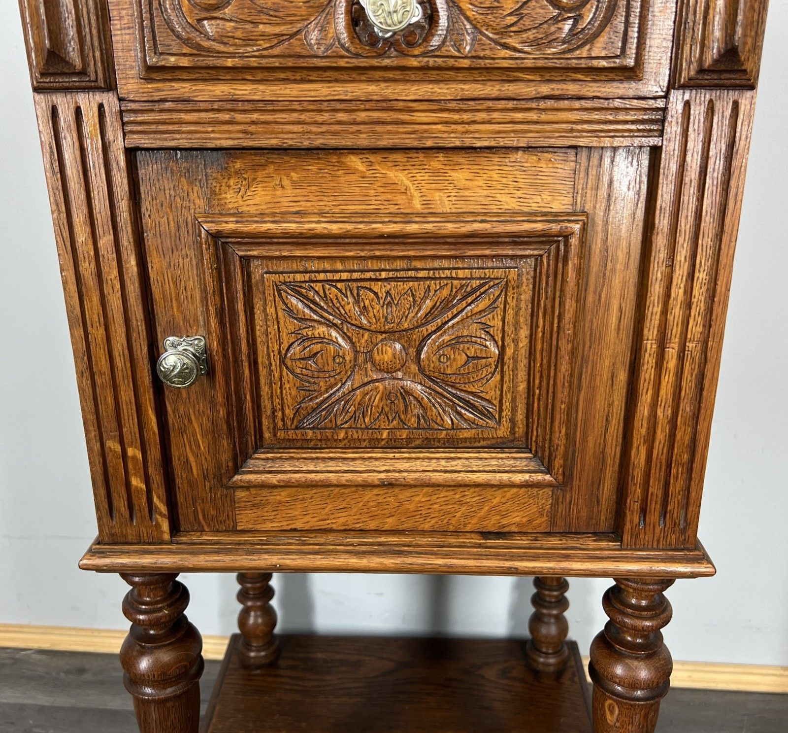 Bedside Table Antique French Oak With Marble Top Carved Cabinet Lot 4333 photo 299.0