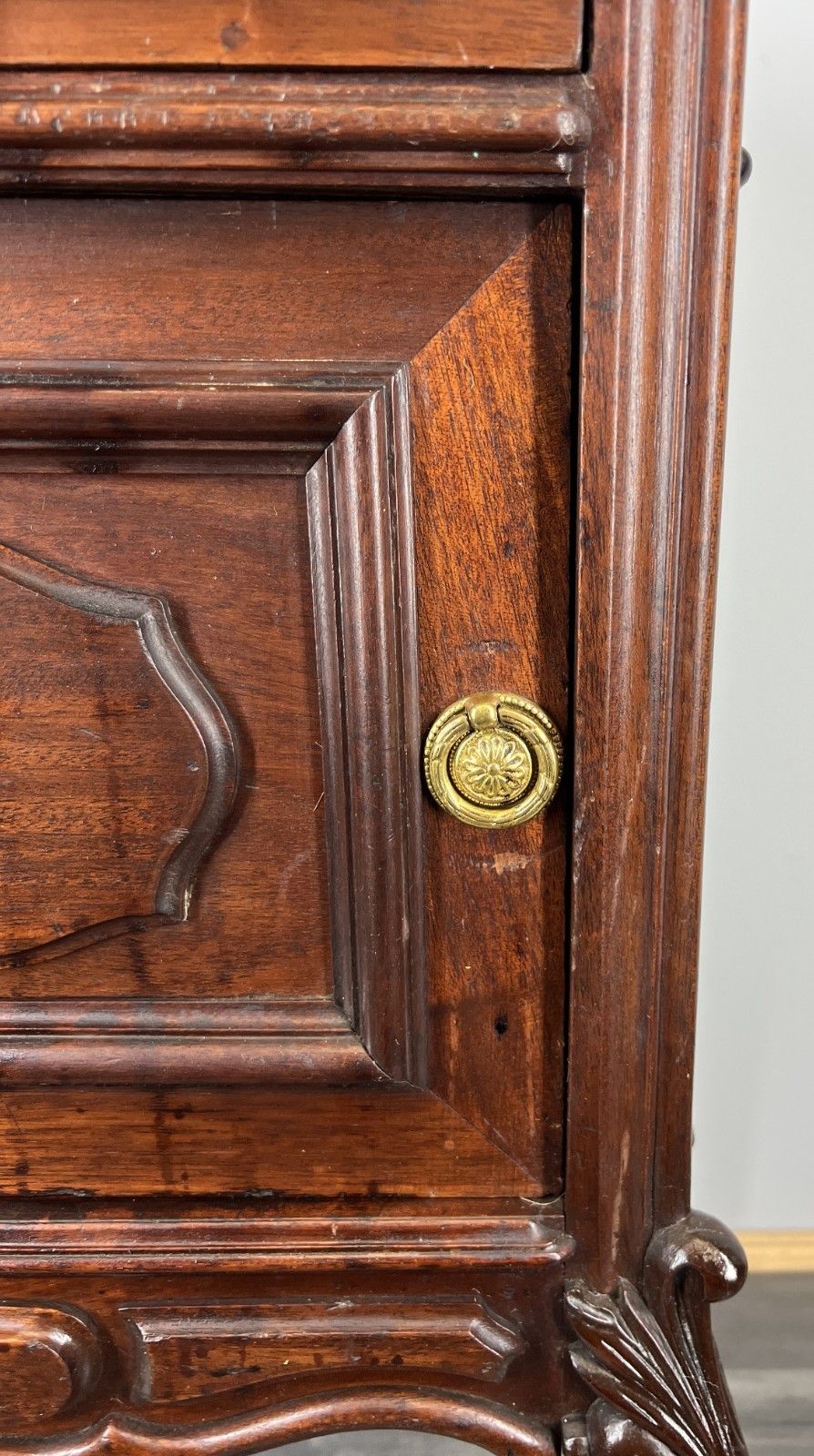 Bedside Table Antique French Marble Top Walnut Carved Cabinet Lot 4334 photo vinterior