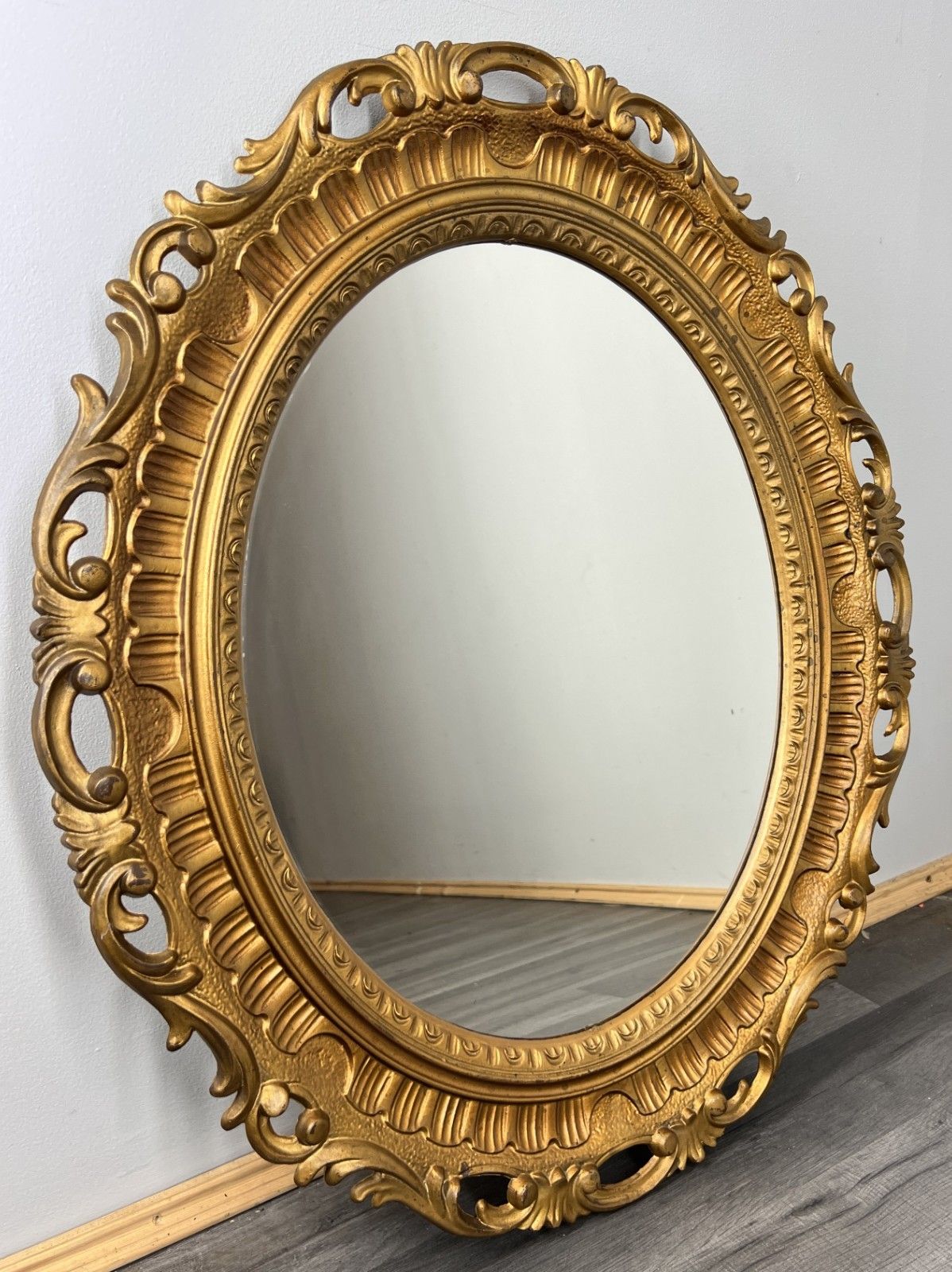 Vintage French Oval Wall Mirror With Ornate Rococo Frame Wall Decor Lot 4358 photo furniture