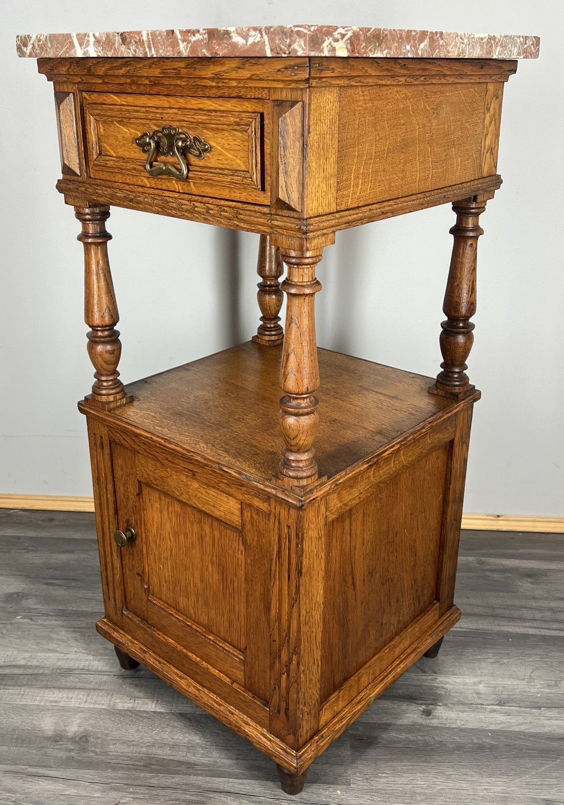 Bedside Table Antique French Oak With Marble Top Carved Cabinet Lot 4338 photo furniture