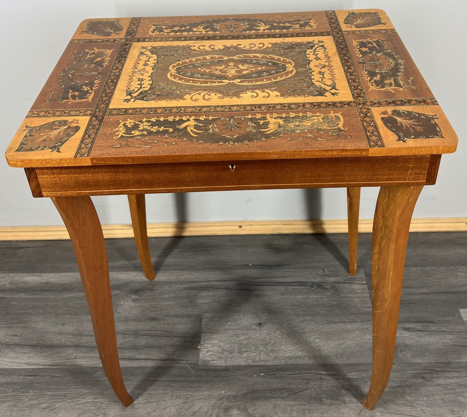 Vintage French Jewellery Table Marquetry Inlaid Music Box Cabinet Lot 4259