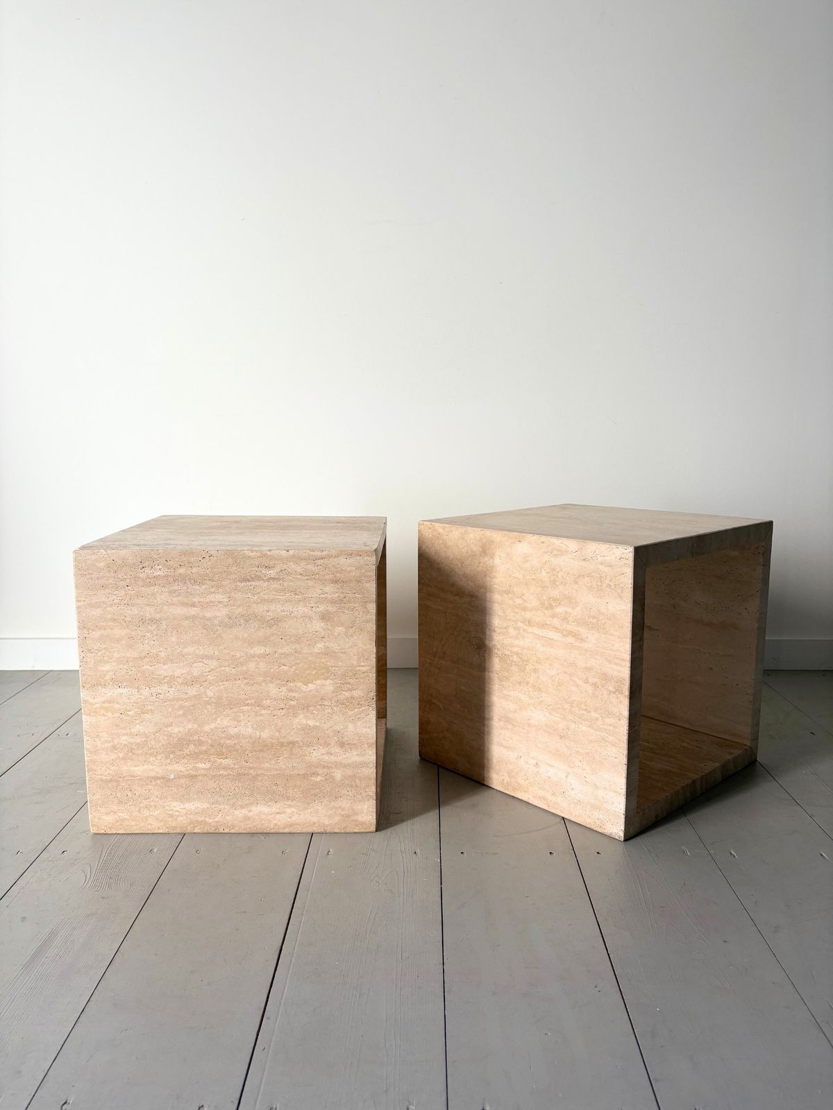 Travertine Marble Cube Tables Vintage 20th Century Italian Side Table Stools, Set Of Two photo buy