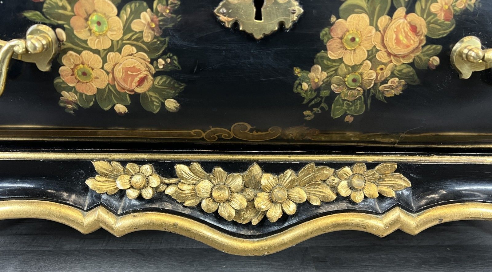 Cabinet Vintage French Style Painted Floral 3 Drawer Chest Sideboard Lot 4397 photo vinterior