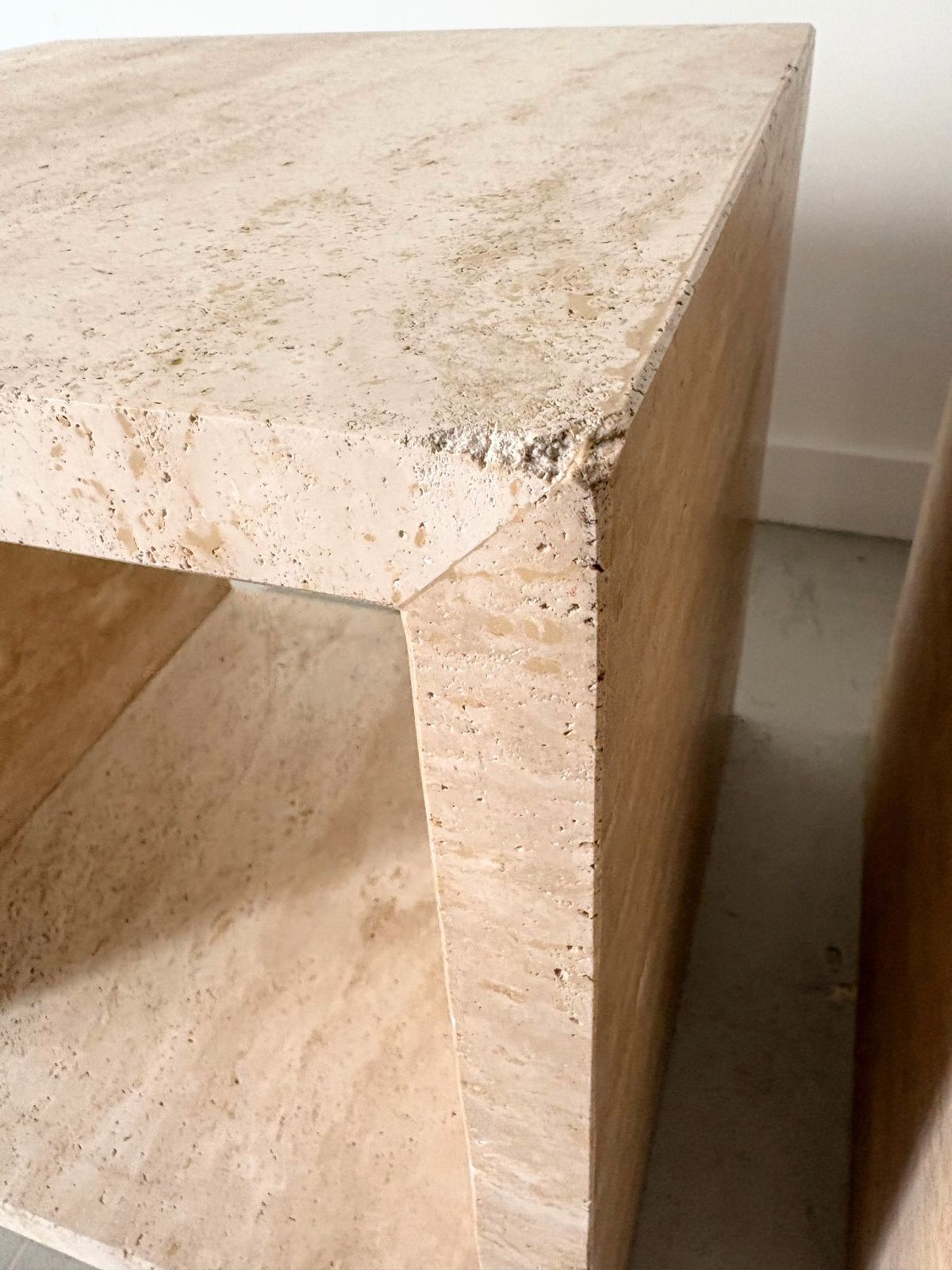photo buy Pair Of Italian Travertine Stone Cube Side Table Stools Plinths Bedside Tables Vintage 20th Century