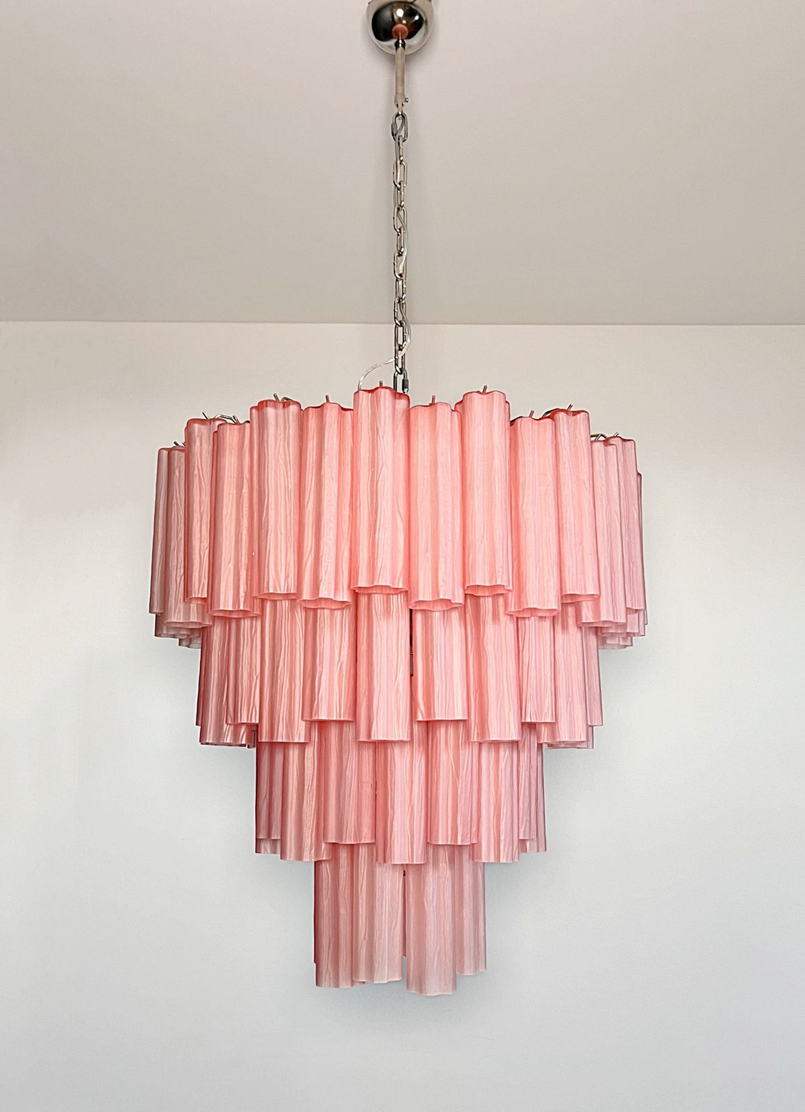 Huge Vintage Murano Glass Tiered Chandelier   80 Pink Etched Glass Tubes photo 2245.0