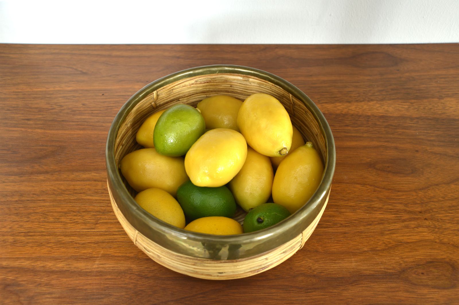 Rattan Cane Brass Bowl Centrepiece By Vivai Del Sud Gabriella Crespi Style Italy 1970s photo vinterior