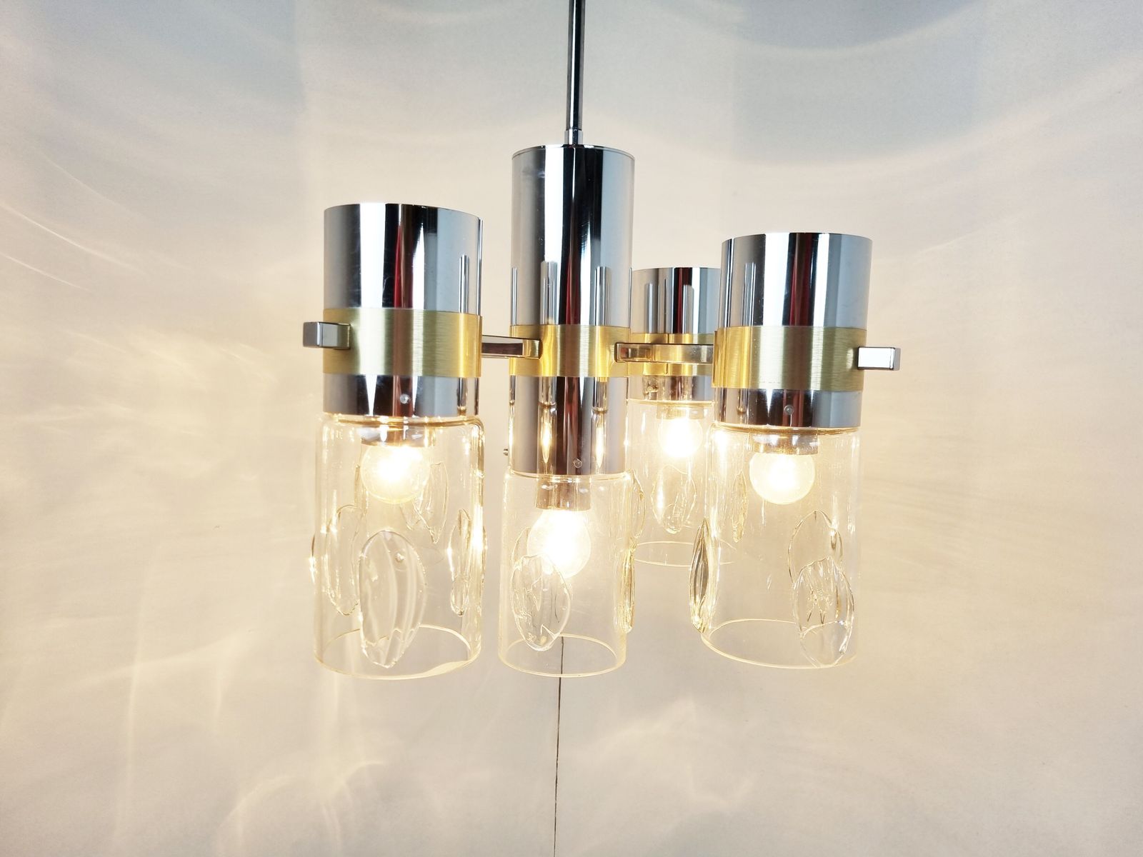 Vintage Italian Glass And Chrome Chandelier, 1970s photo buy