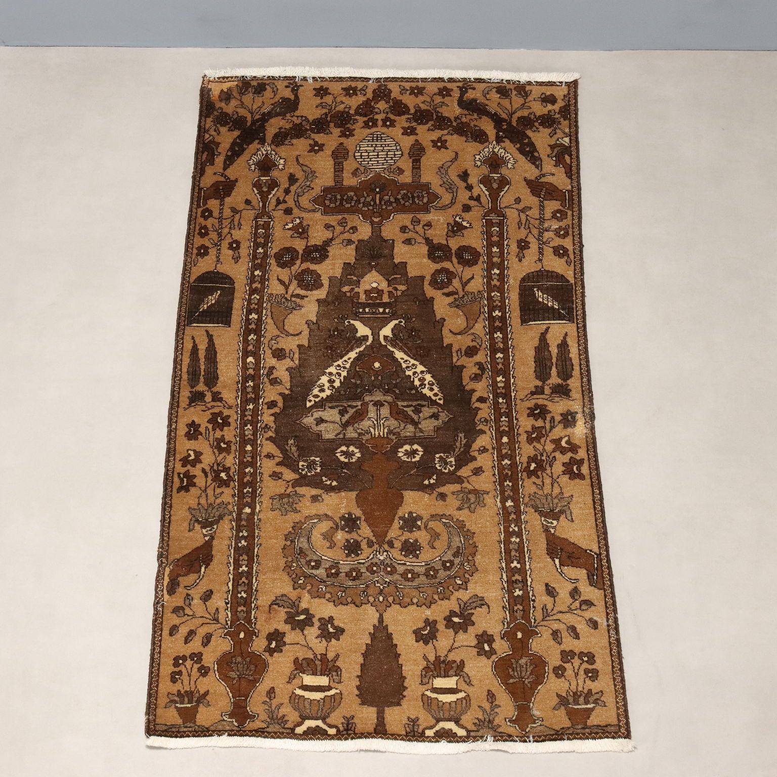 Antique Carpet Cotton Wool Heavy Knot Handmade 64 X 36 In photo Textiles