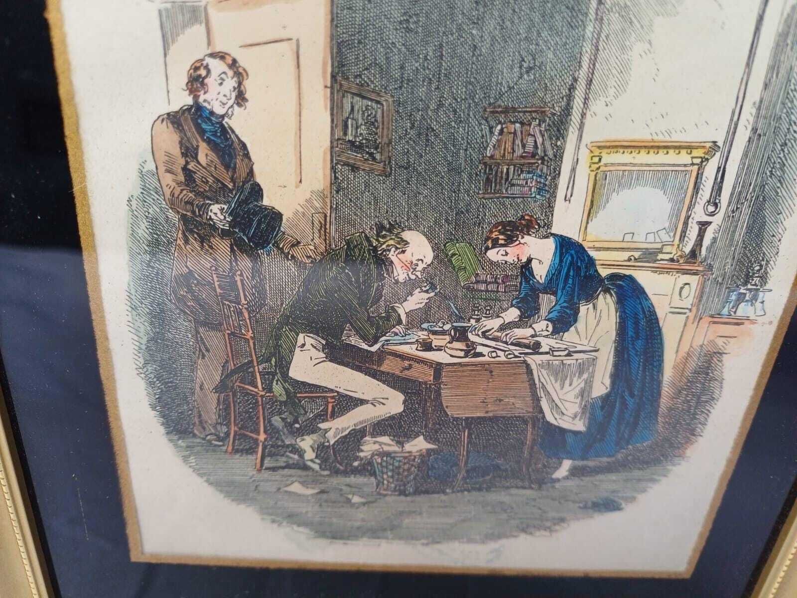 Mid Century Set Of 3 Vintage Humorous Prints – Quirky Hand Coloured Pictures In Gilt Frames, Victorian Style Wall Art photo for sale