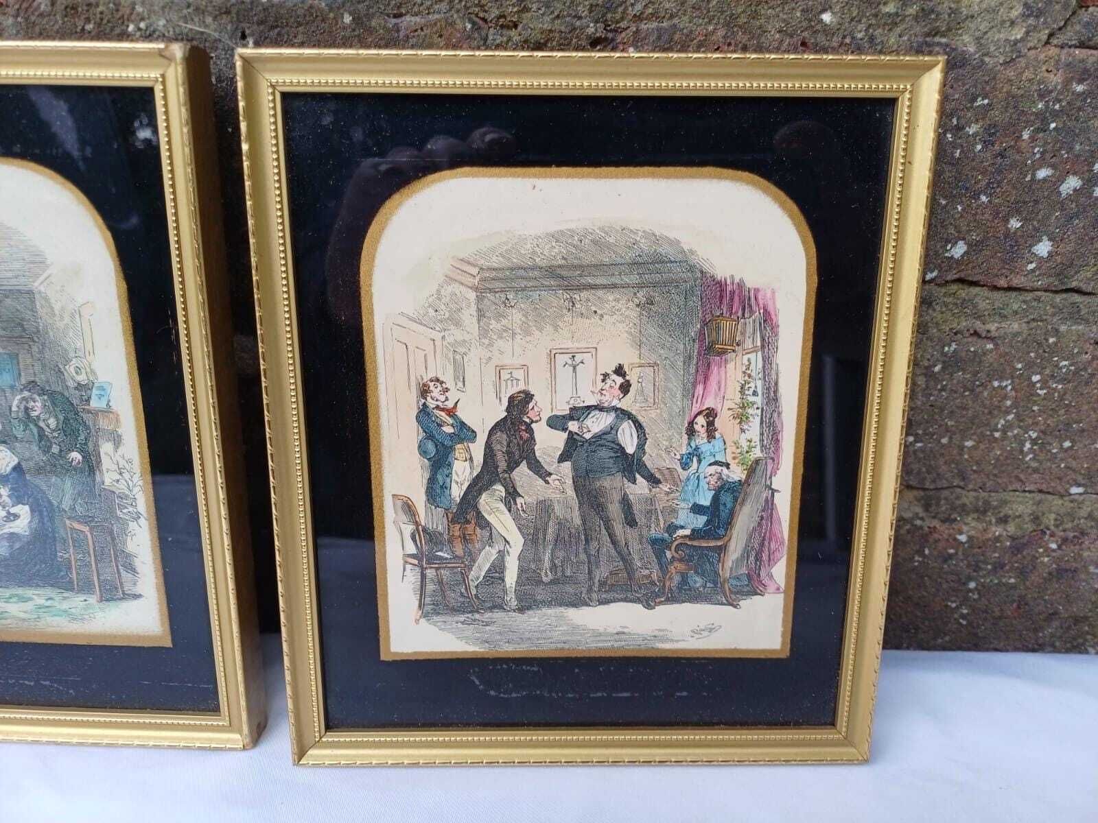 Mid Century Set Of 3 Vintage Humorous Prints – Quirky Hand Coloured Pictures In Gilt Frames, Victorian Style Wall Art photo buy