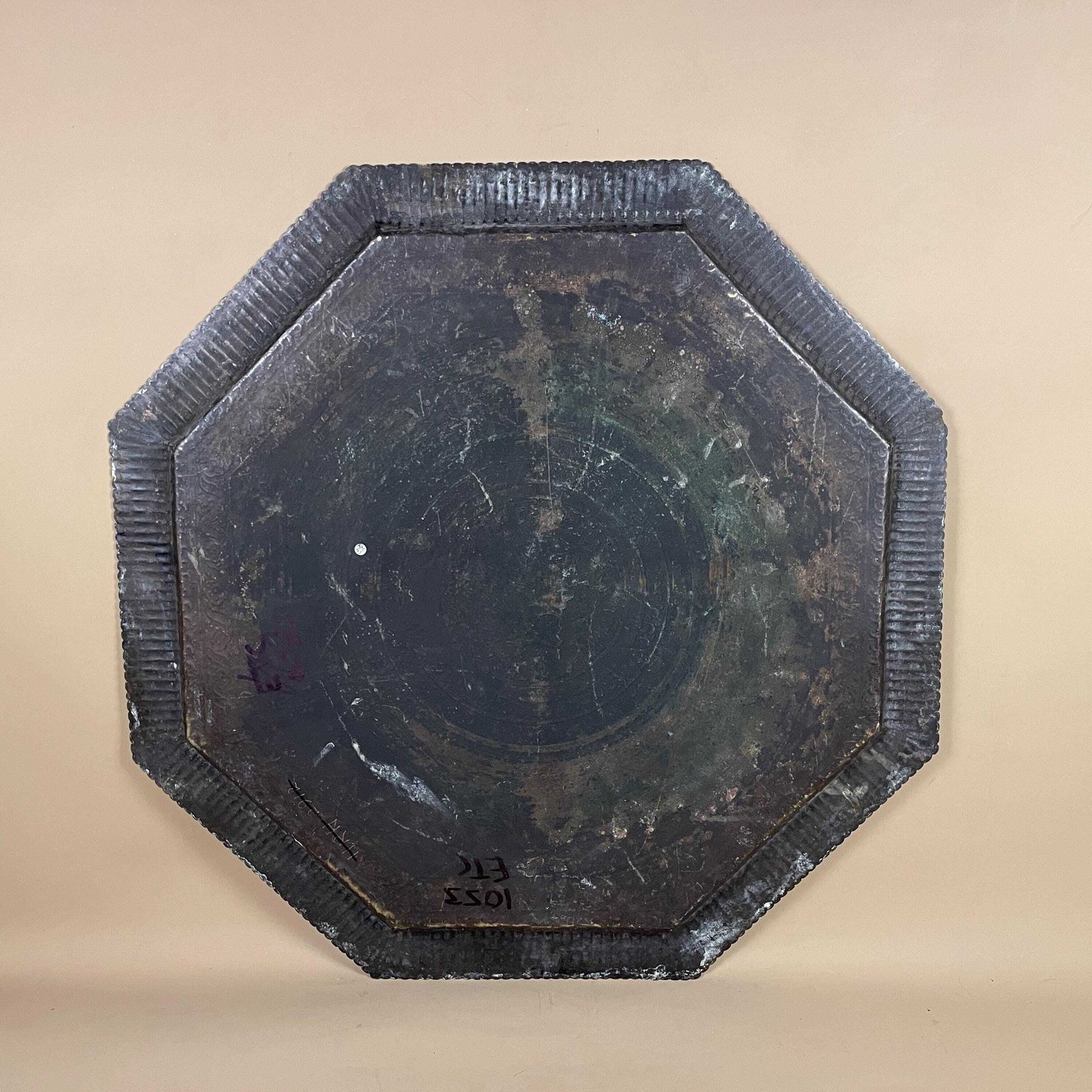 205.0 Antique Metal Gold Indian Patterned Brass Tray 60.5x60.5cm Plate Handmade Etched Intricate Decorative Pattern Wall Art Octagon Vintage India photo