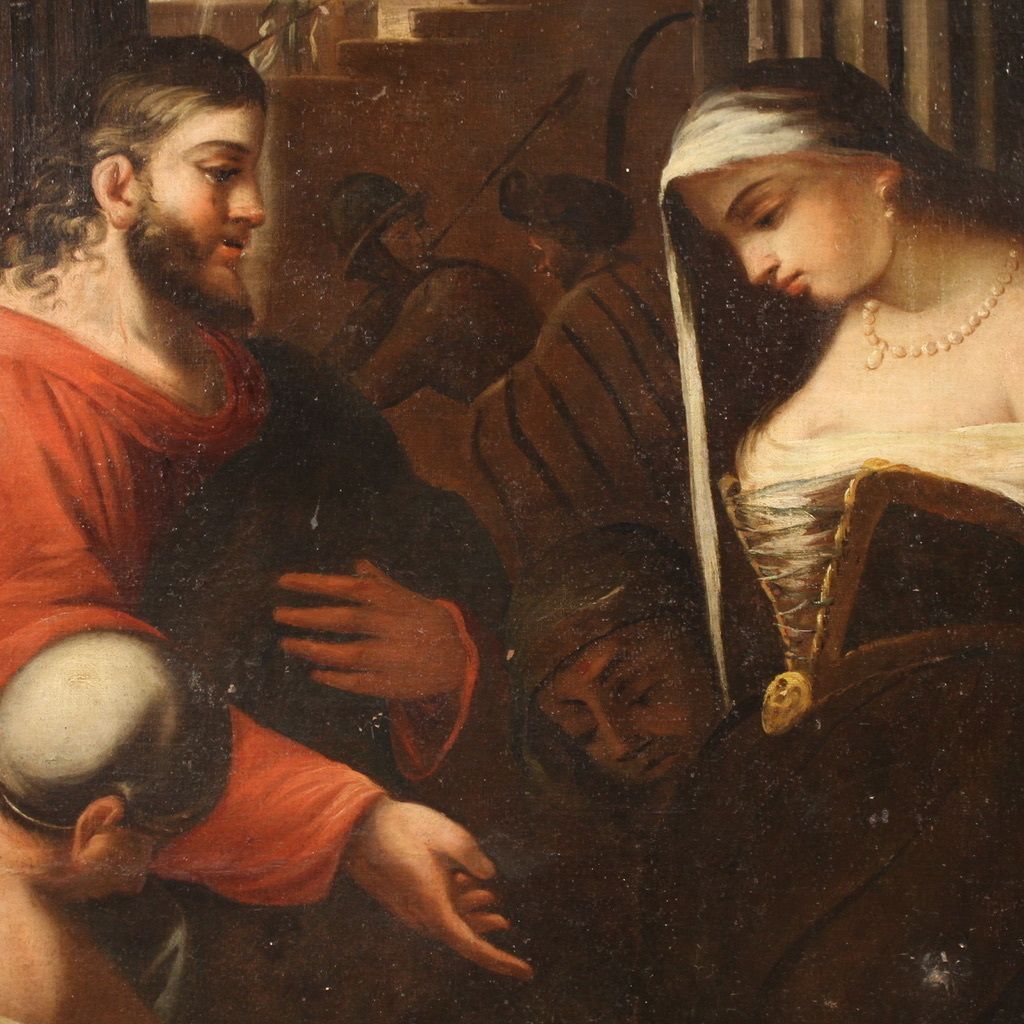 photo vinterior Antique Italian Painting Christ And The Adulteress From The 18th Century