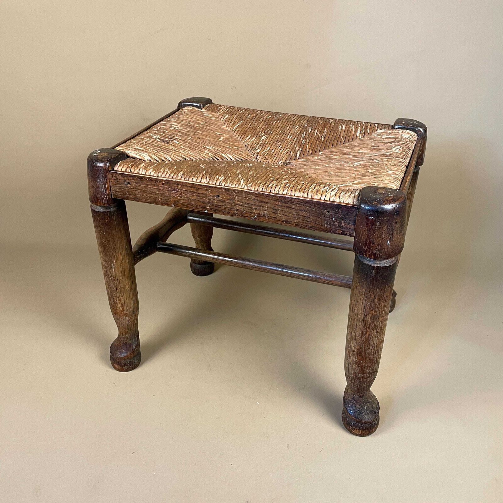 Wooden Foot Stool Woven Straw Wood Cottage Furniture Rectangle Brown Hallway Seat 31.8x36.5x29.5cm Footstool Bench Antique Seat Solid photo 121.0