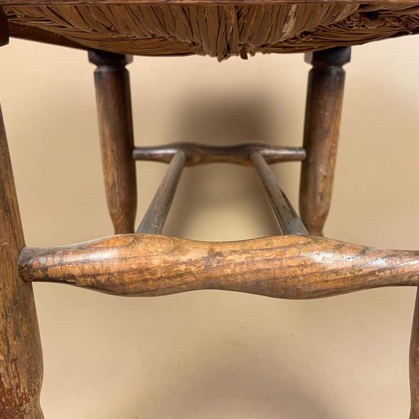 Furniture Wooden Foot Stool Woven Straw Wood Cottage Furniture Rectangle Brown Hallway Seat 31.8x36.5x29.5cm Footstool Bench Antique Seat Solid photo