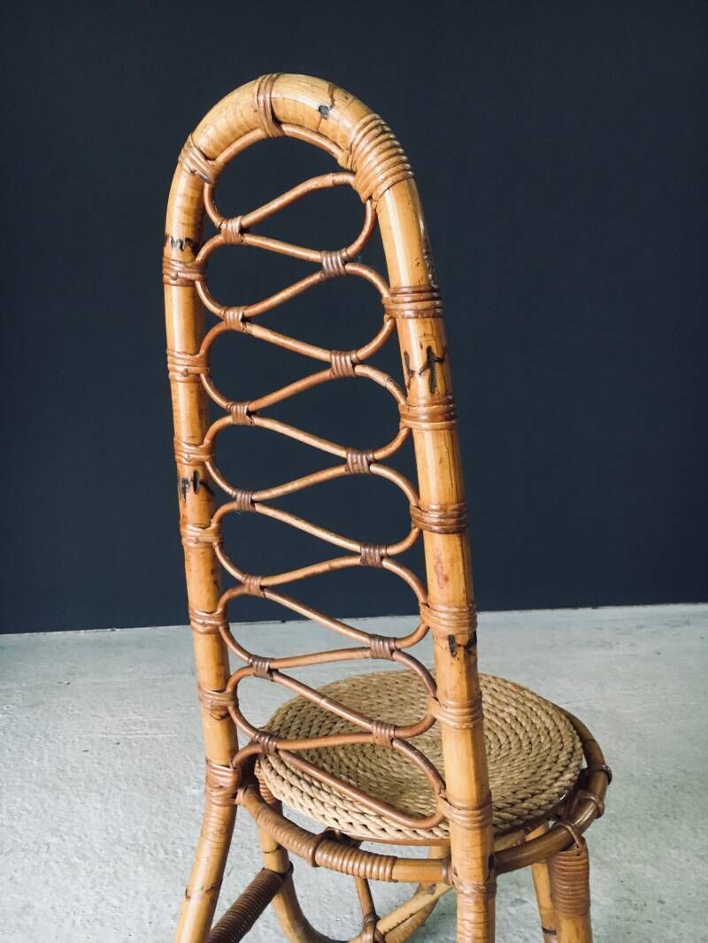 photo vintage Midcentury Design High Back Bamboo Chair By Rohé Noordwolde, 1960's Netherlands