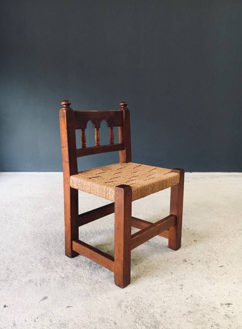 Travail Populaire Oak & Rope Side Chair, Belgium 1950's photo for sale