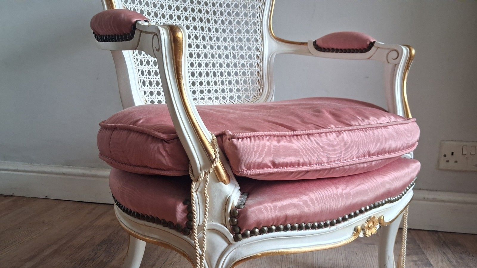 Beautiful French Louis XV  Cream And Gilt Upholstered Armchair /Bedroom Chair photo Furniture