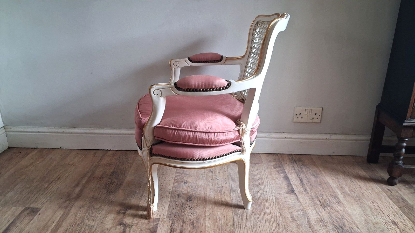 Beautiful French Louis XV  Cream And Gilt Upholstered Armchair /Bedroom Chair photo buy