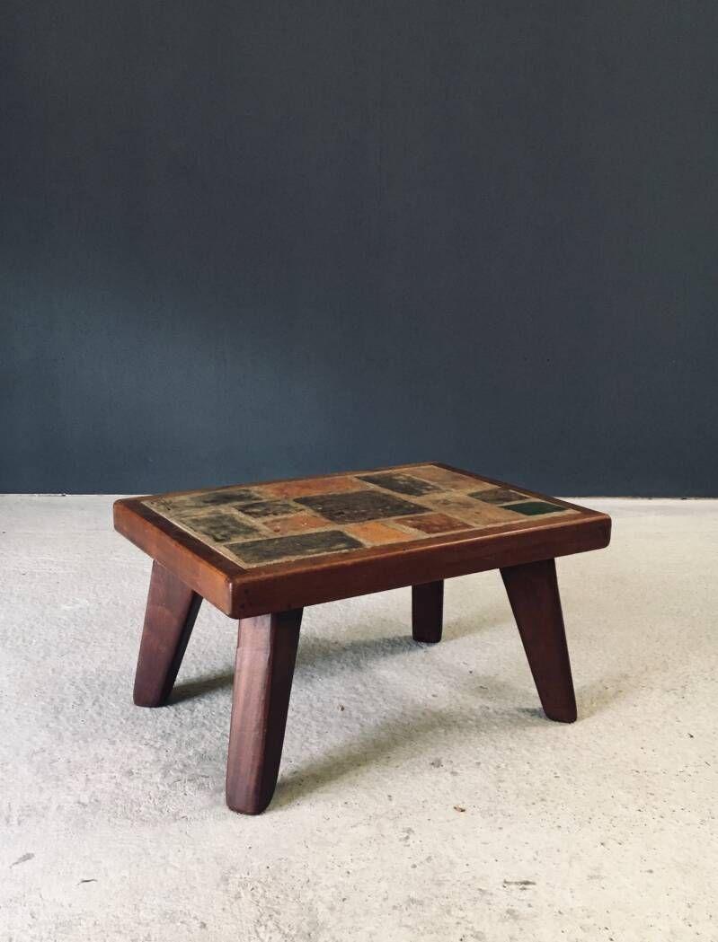 Brutalist Rustiek Design Salontafel Met Leisteen En Eik, België, Ca. Jaren 1960